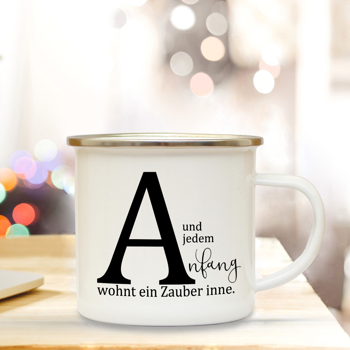 Emaille Tasse Emaillebecher Kaffeebecher Mit Buchstabe A Und Spruch Anfang Wohnt Ein Zauber Inne Campingtasse Geschenk Eb272 Wandtattoos Elfentur Tassen