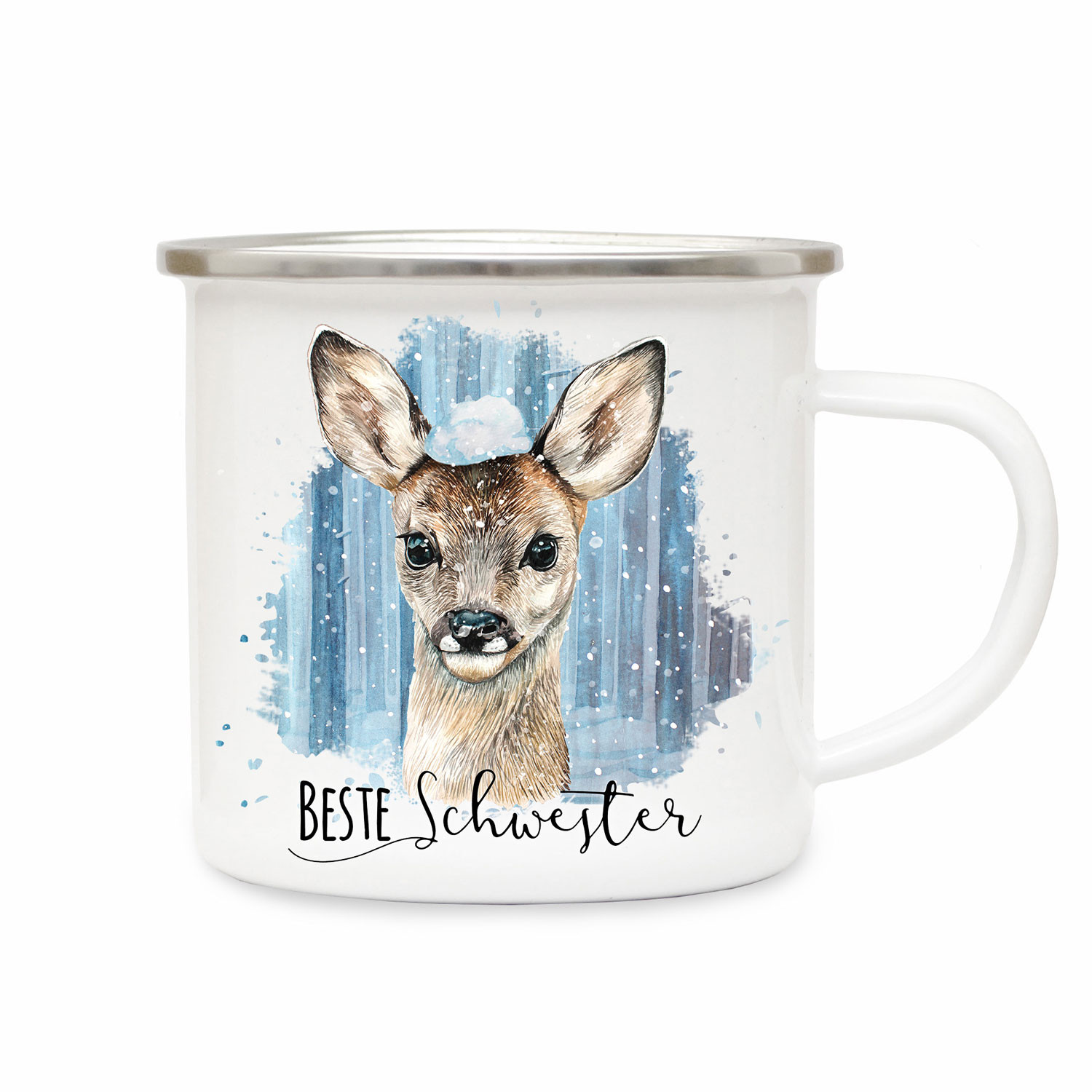 Emaille Tasse Reh Campingtasse Tier Motiv Rehkitz Becher Emaillebecher eb217 