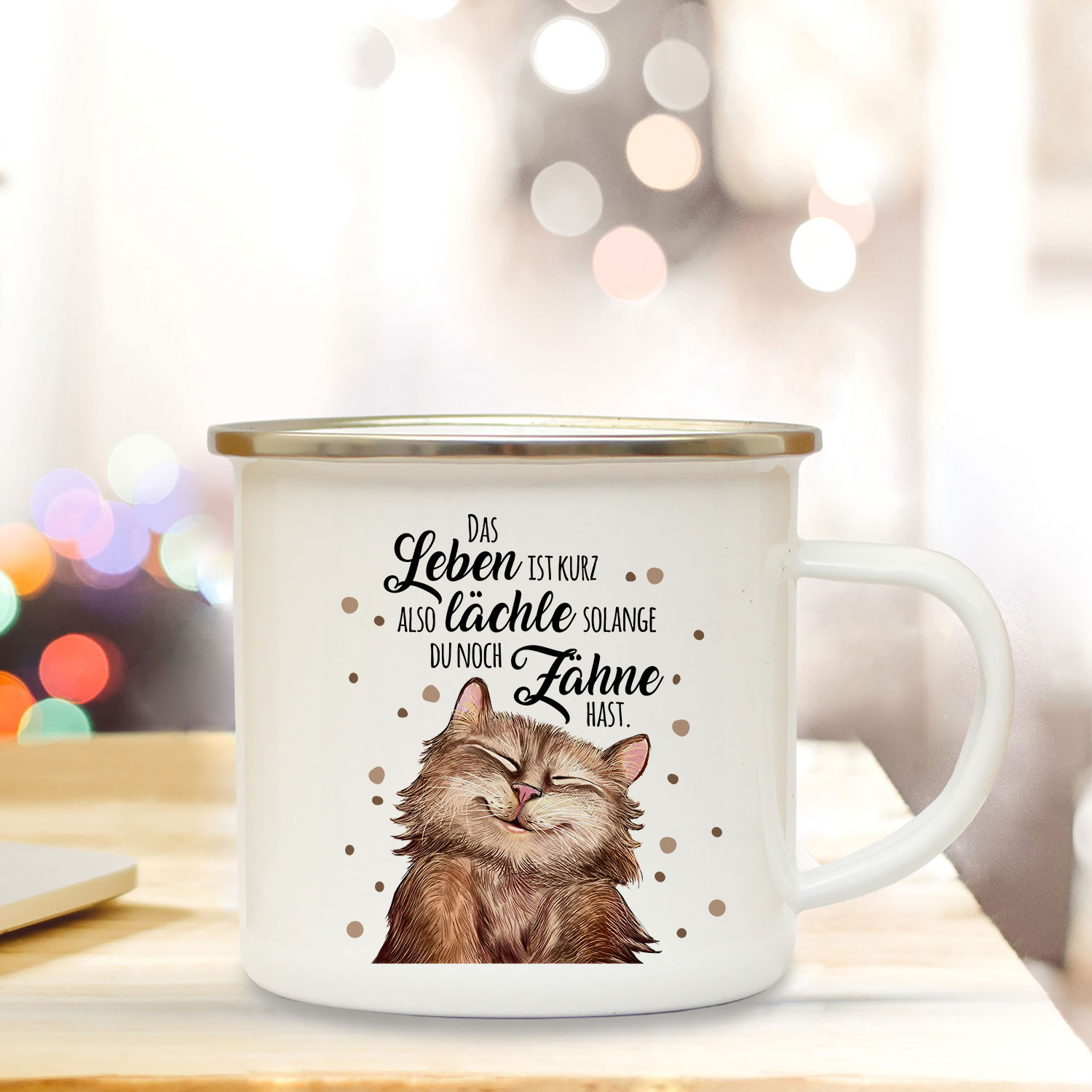 Emaille Becher Camping Tasse Mit Katze Kater Amp Spruch Lachle