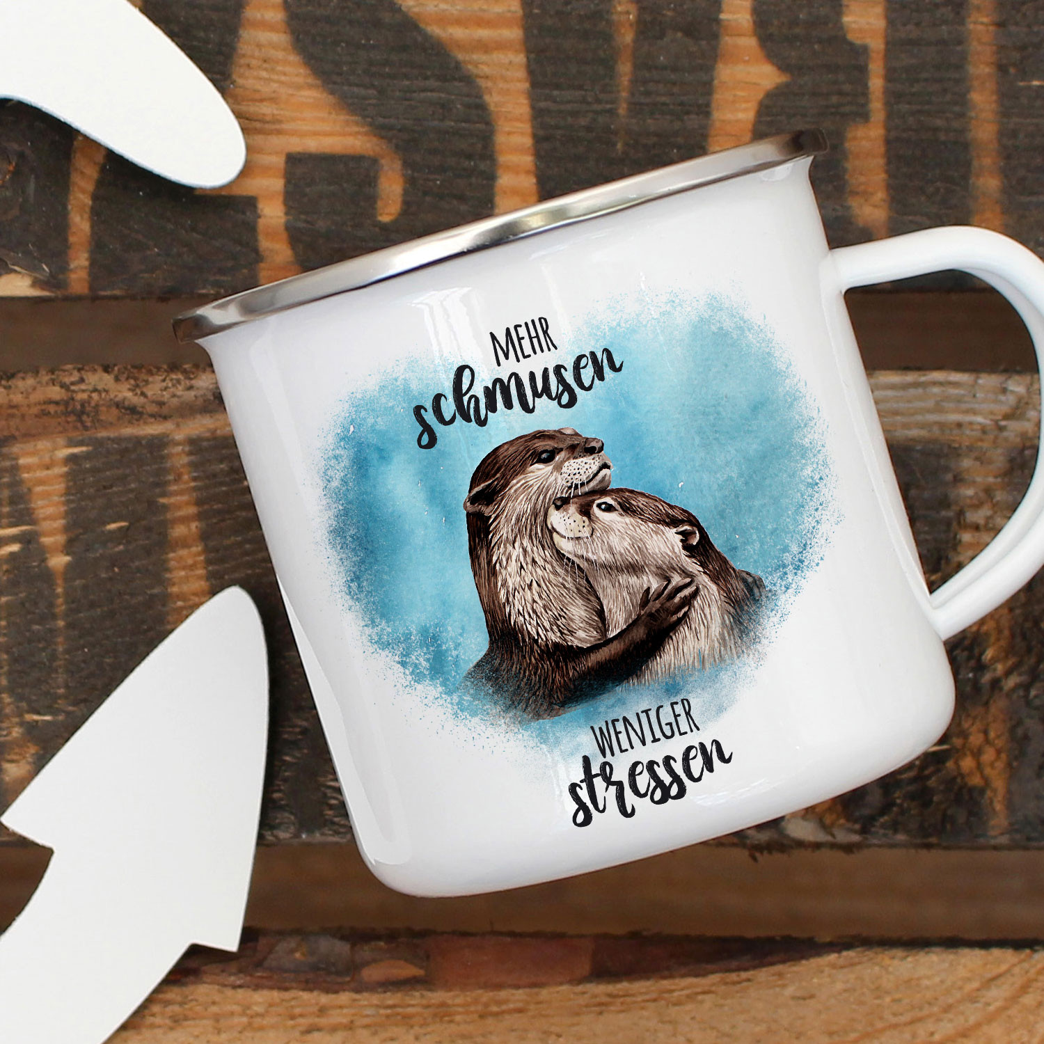 Emaille Becher Camping Tasse Otter Parchen Blau Spruch Mehr Schmusen Weniger Stressen Kaffeetasse Geschenk Spruchbecher Eb326 Wandtattoos Elfentur Tassen