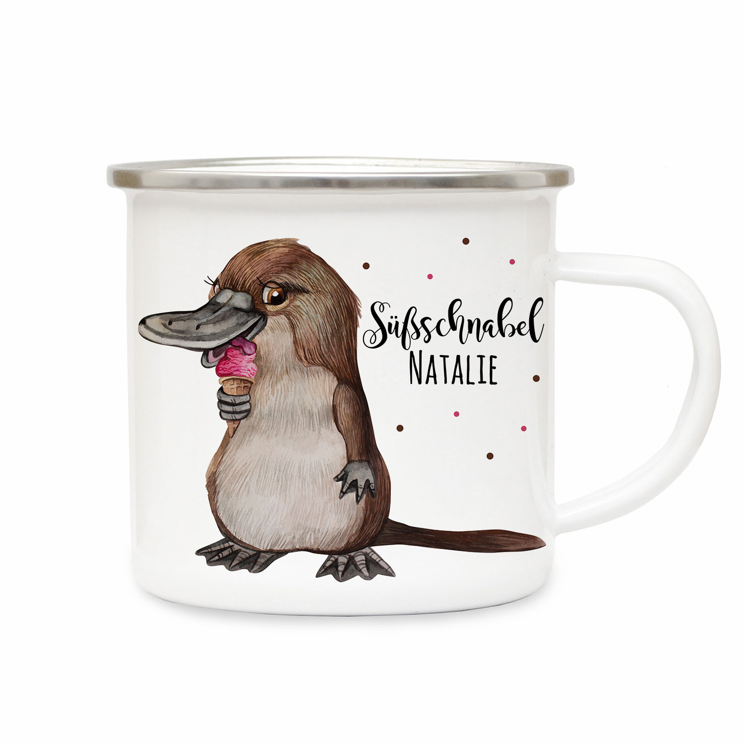 Emaillebecher Mit Pferd & Schmetterling – Personalisierbar Mit Namen, Ø 85 Mm, 80 Mm Hoch