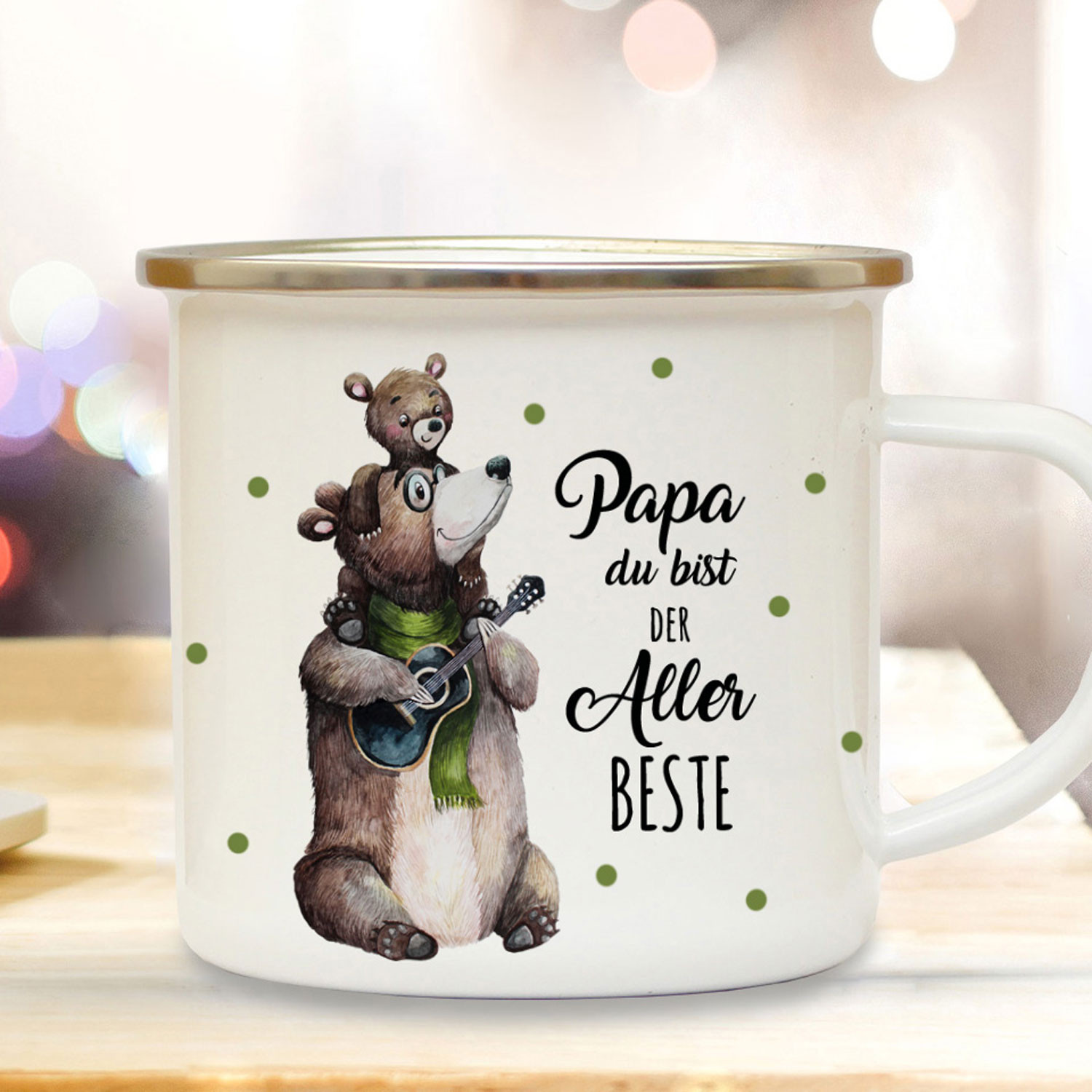 Emaille Becher Camping Tasse Bär Bärenpapa Papa mit Junges ...