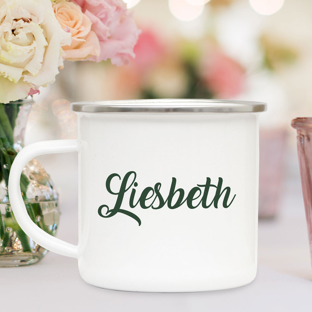 Emaille-Becher Mit Fuchs-Motiv & Wunschname – 300 Ml, Ø 85 Mm, Silberner Rand, Personalisiertes Geschenk