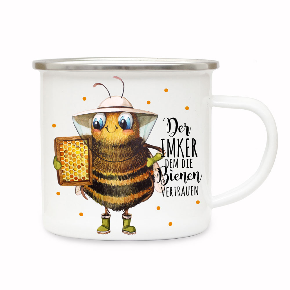 Emaille Becher Camping Tasse Biene Bienchen Spruch Der Imker dem die