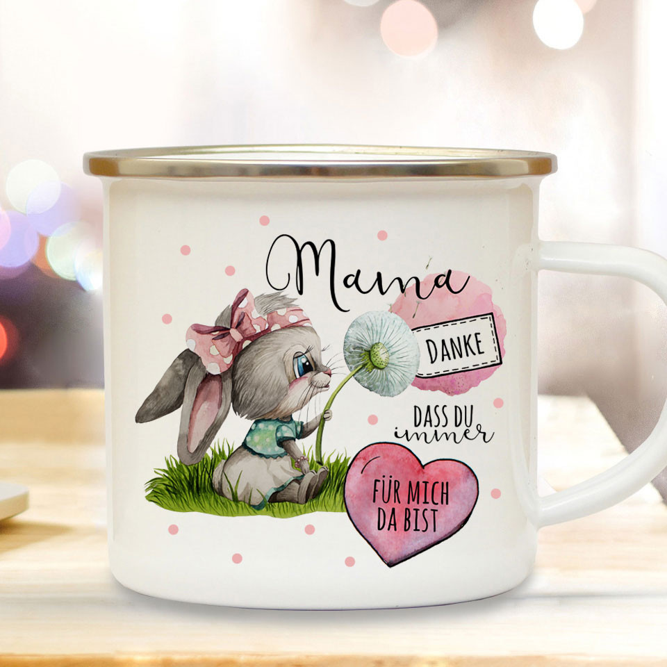 Emaille Becher Camping Tasse Hase Haschen Mit Pusteblume Spruch Mama Du Bist Grossartig Kaffeetasse Geschenk Muttertag Eb518 Wandtattoos Elfentur Tassen
