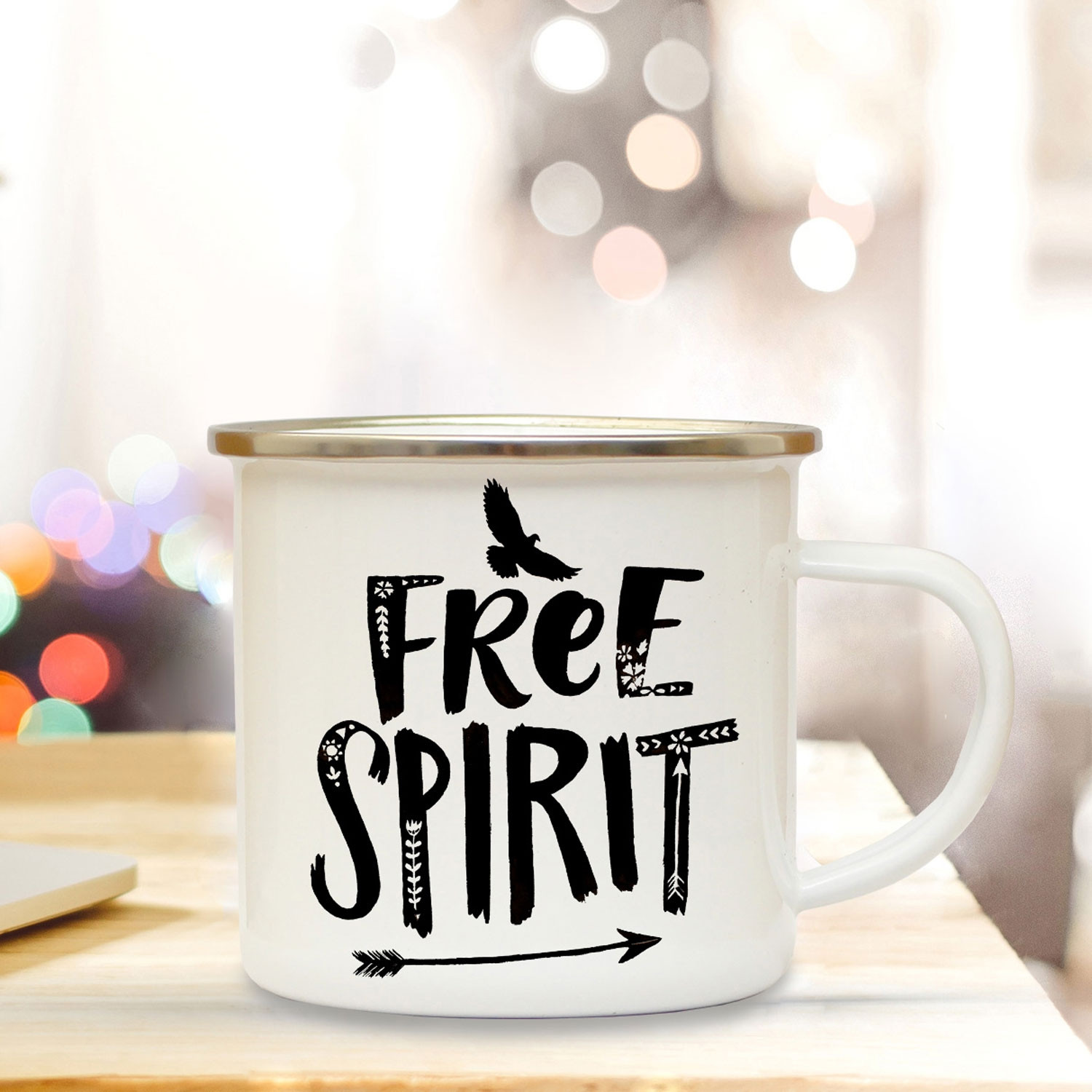 Emaille Tasse Becher mit Vogel &amp; Spruch Kaffeebecher Camping Becher mit Motto Vogel Spruch free
