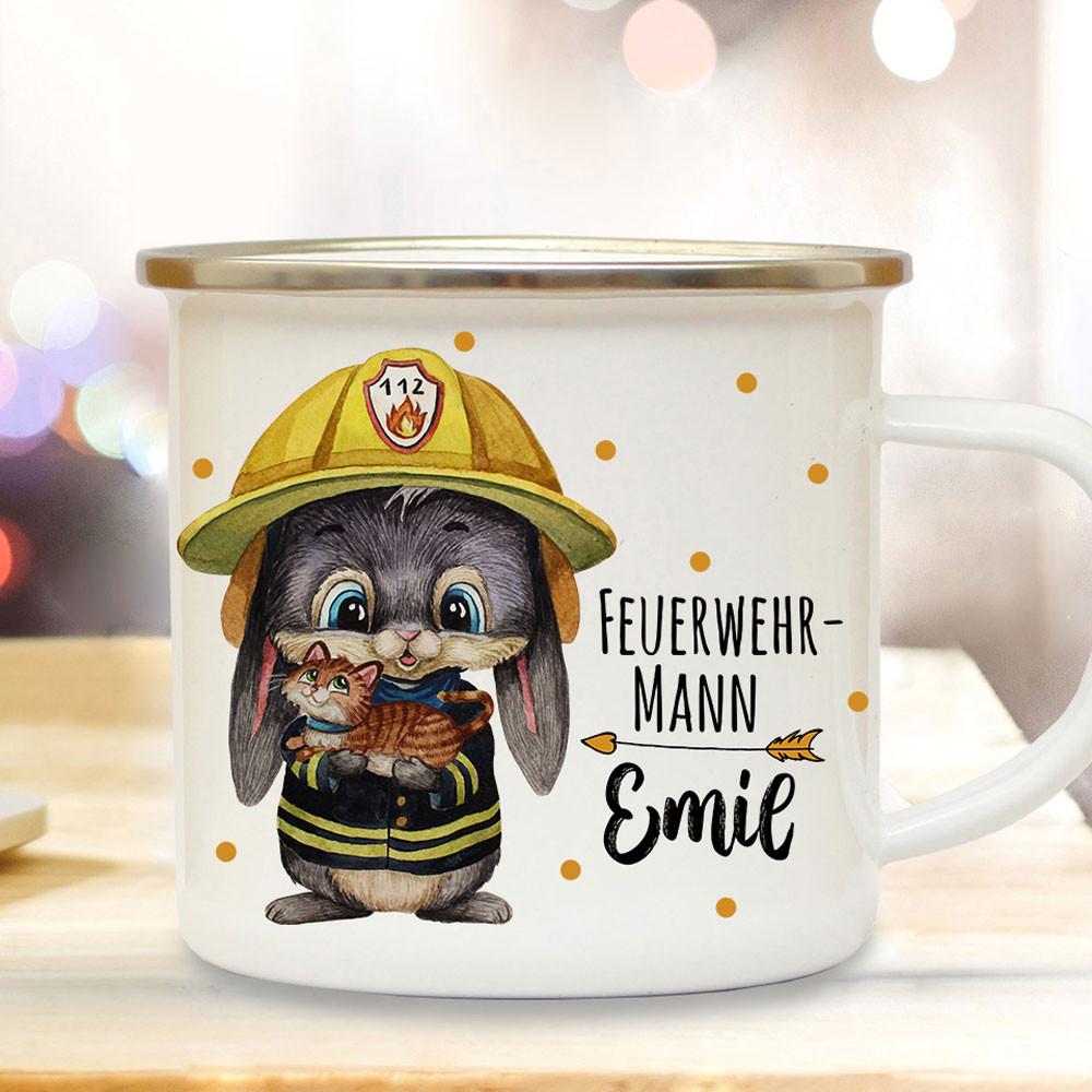 Emaille Becher Tasse Kaffeebecher Hase auf Fahrrad & Wunschname Geschenk eb361 Emaille Becher Tasse Kaffeebecher Hase auf Fahrrad & Wunschname Geschenk eb361
