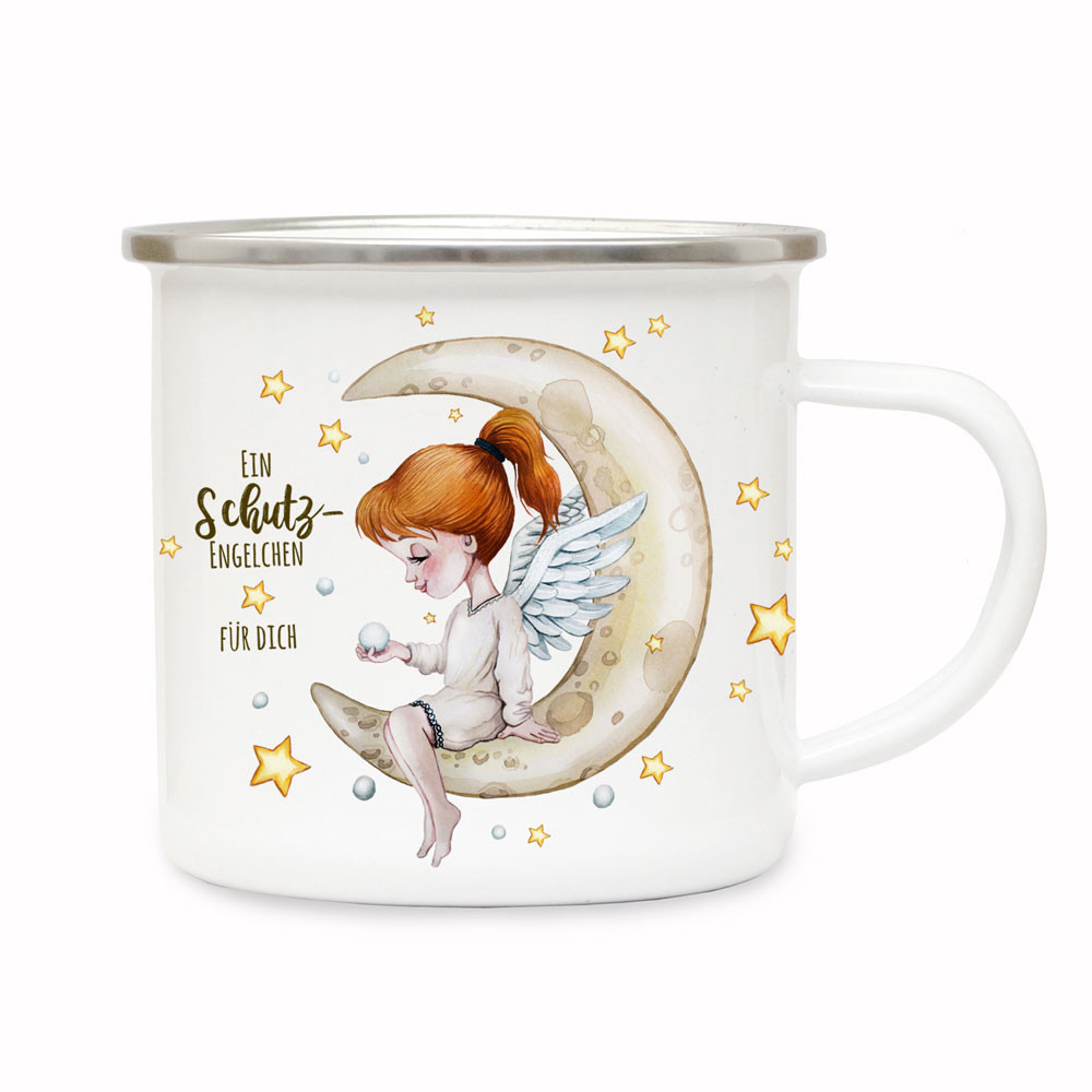 Emaille Becher Camping Tasse Engel Engelchen auf Mond sitzend Spruch Ein Schutzengelchen fur dich Kaffeetasse Geschenk Weihnachten eb622 Wandtattoos Elfentur Tassen