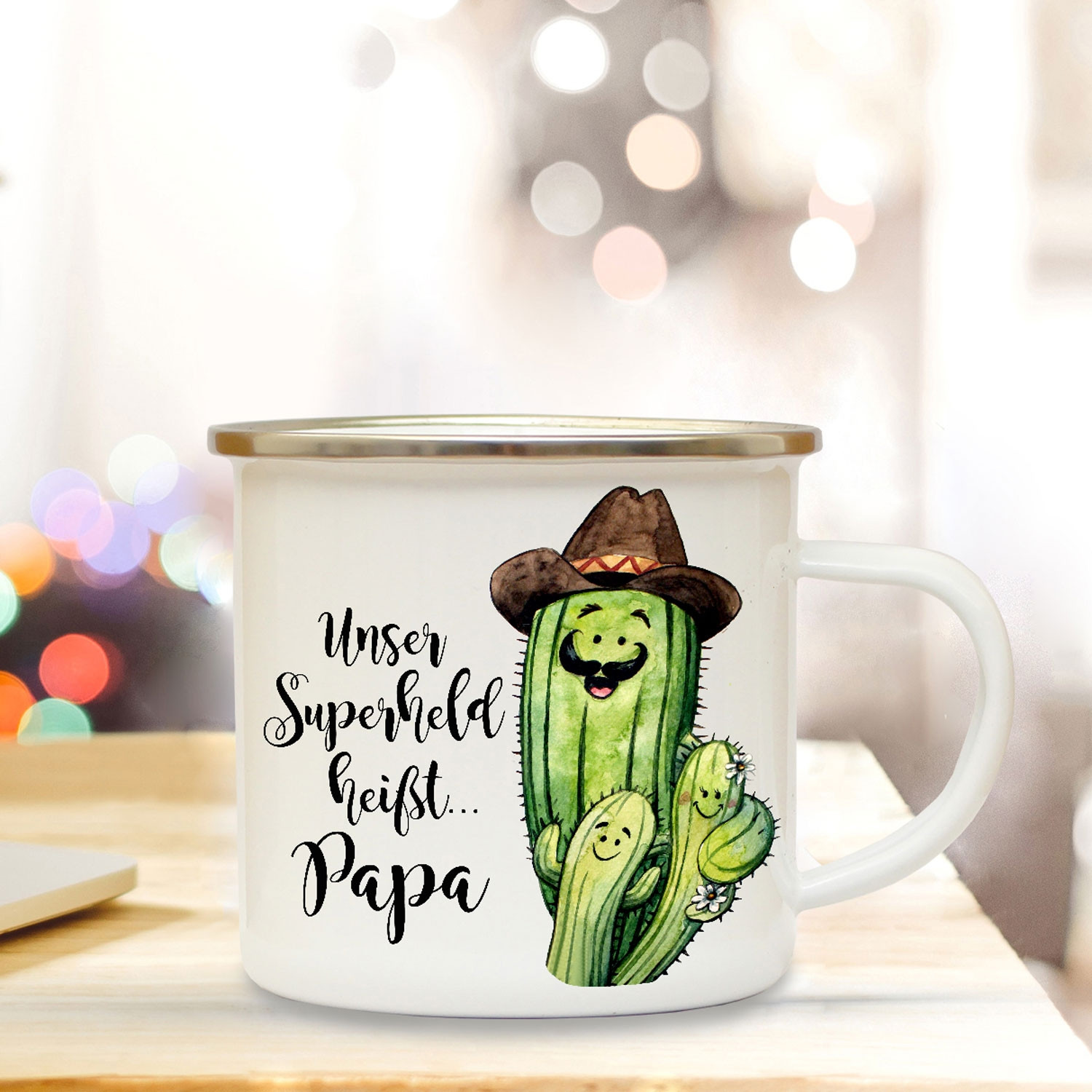 Emaille Becher Camping Tasse Mit Kaktus Kakteen Spruch Papa Unser Superheld Kaffeetasse Geschenk Kaffeebecher Eb75 Wandtattoos Elfentur Tassen