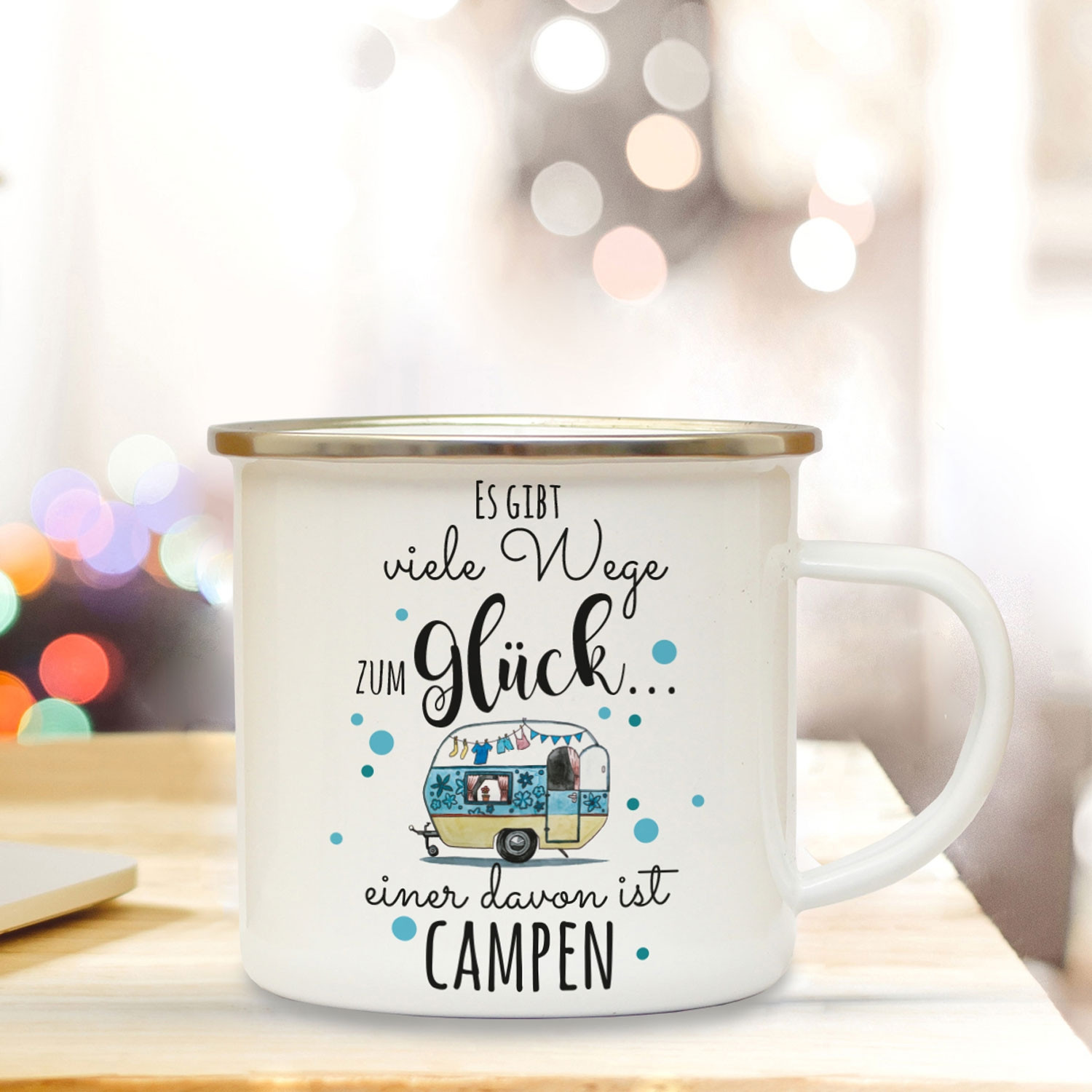 Emaille Becher Camping Tasse mit Camper Van & Spruch viele Wege zum  Glck... Kaffeetasse Geschenk Kaffeebecher eb93 ~ Wandtattoos Elfentr,  Tassen