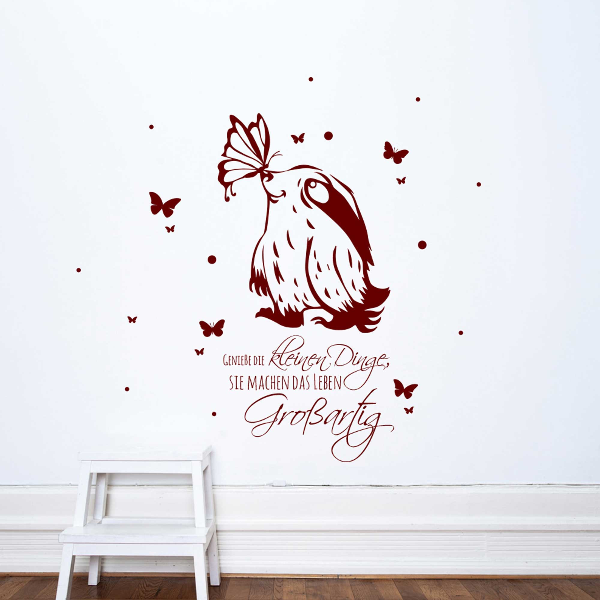 Wandtattoo Faultier und Schmetterlinge mit Spruch genieße die kleinen Dinge M2046 Wandtattoos