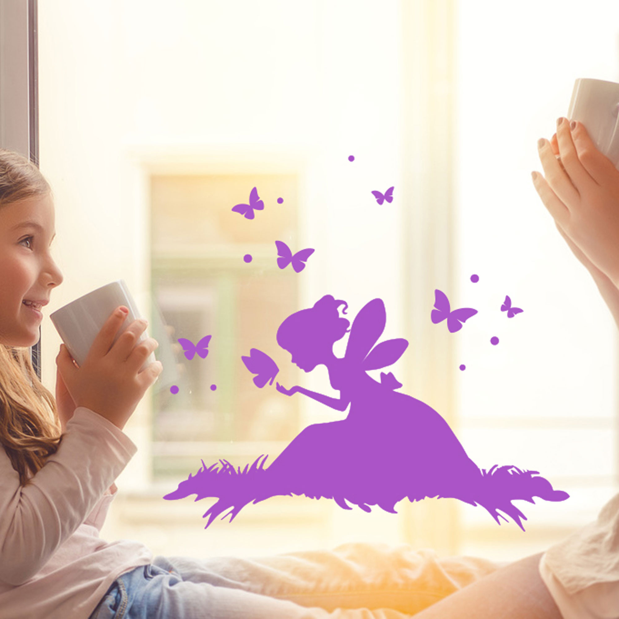 Einhorn Fensterbild Mit Fee & Schmetterlingen - Wandtattoo Magie Design