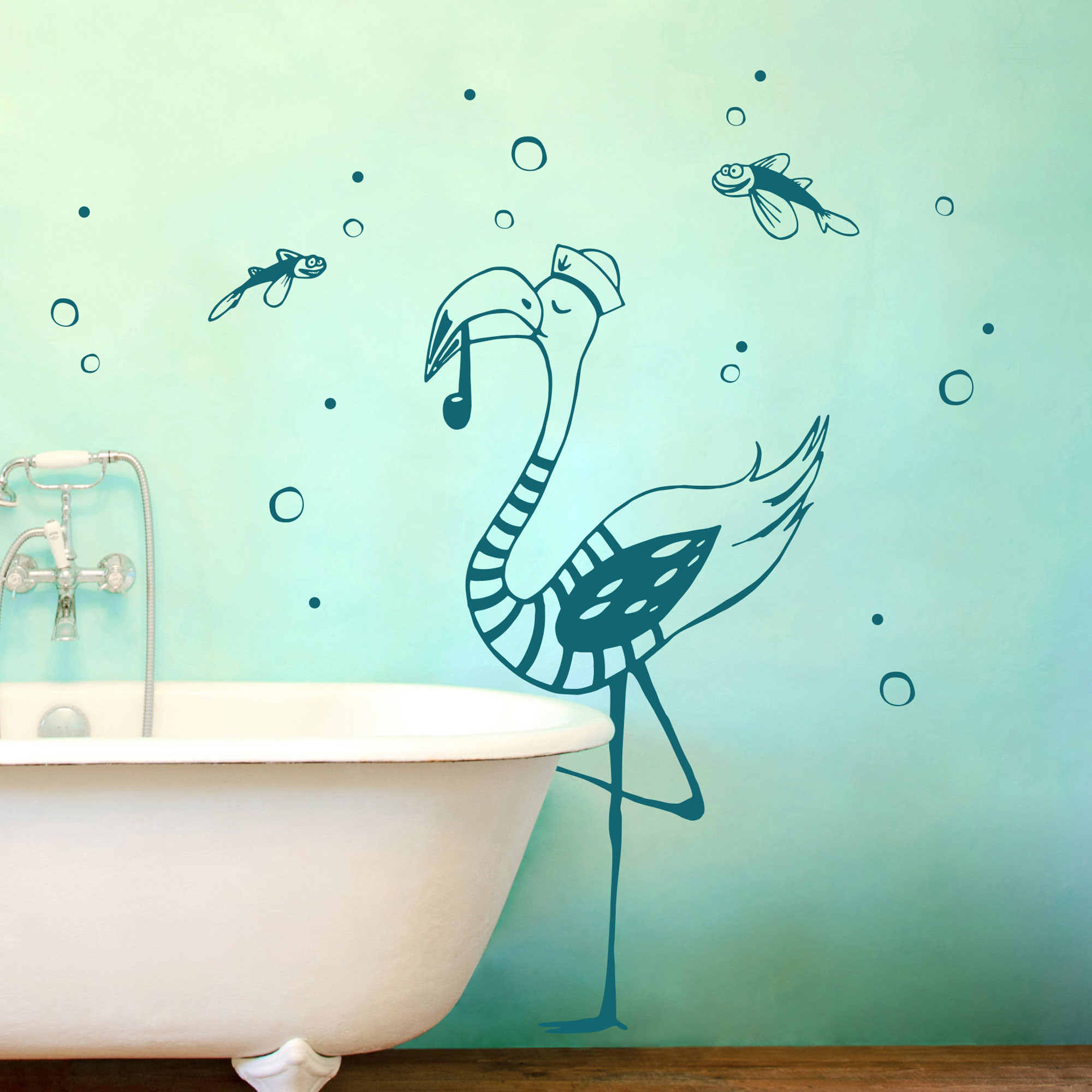 Wandtattoo Kapitan Flamingo Mit Seifenblasen Und Fliegenden
