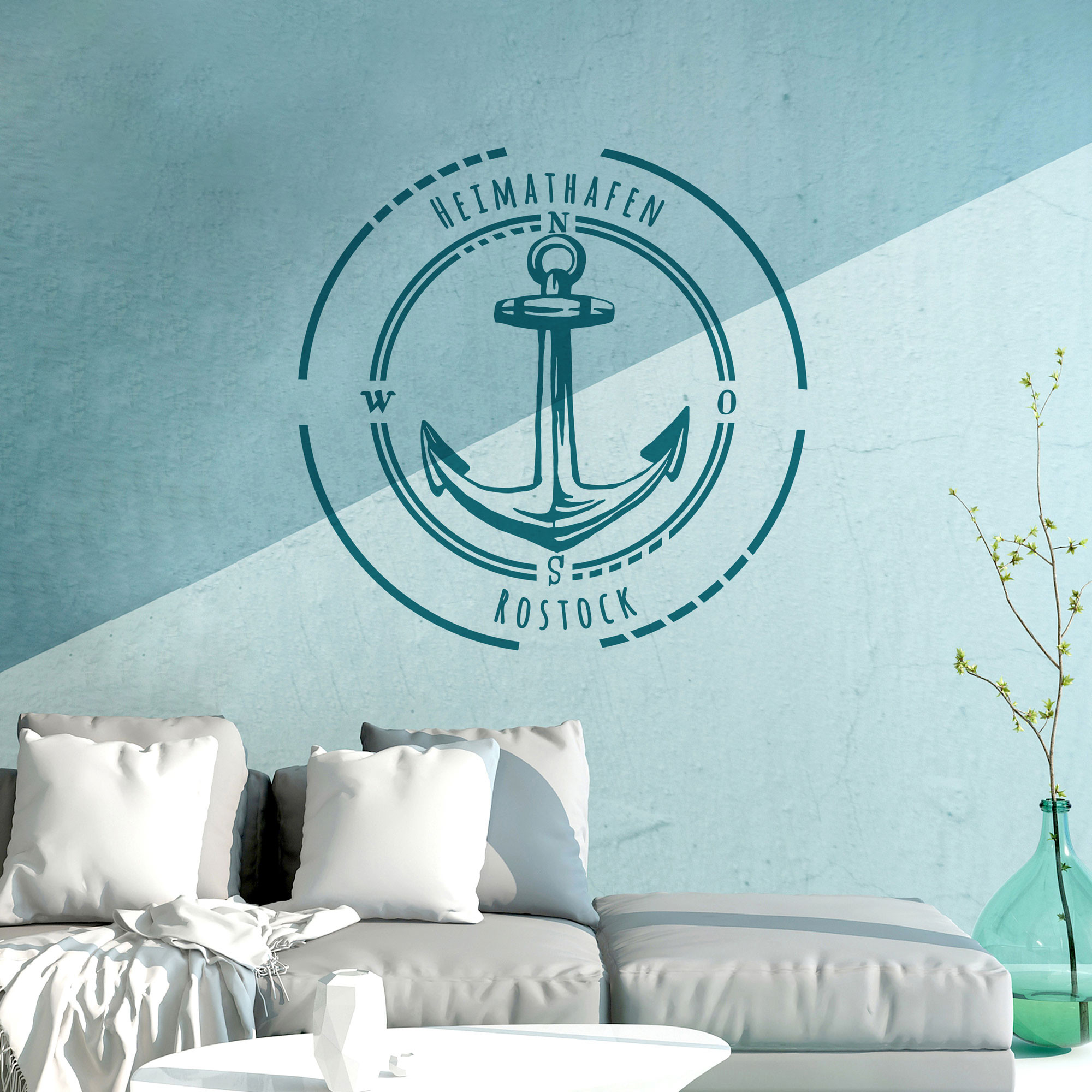 wandtattoo maritim Wandtattoo Heimathafen Rostock mit Anker im Kreis maritim M2078