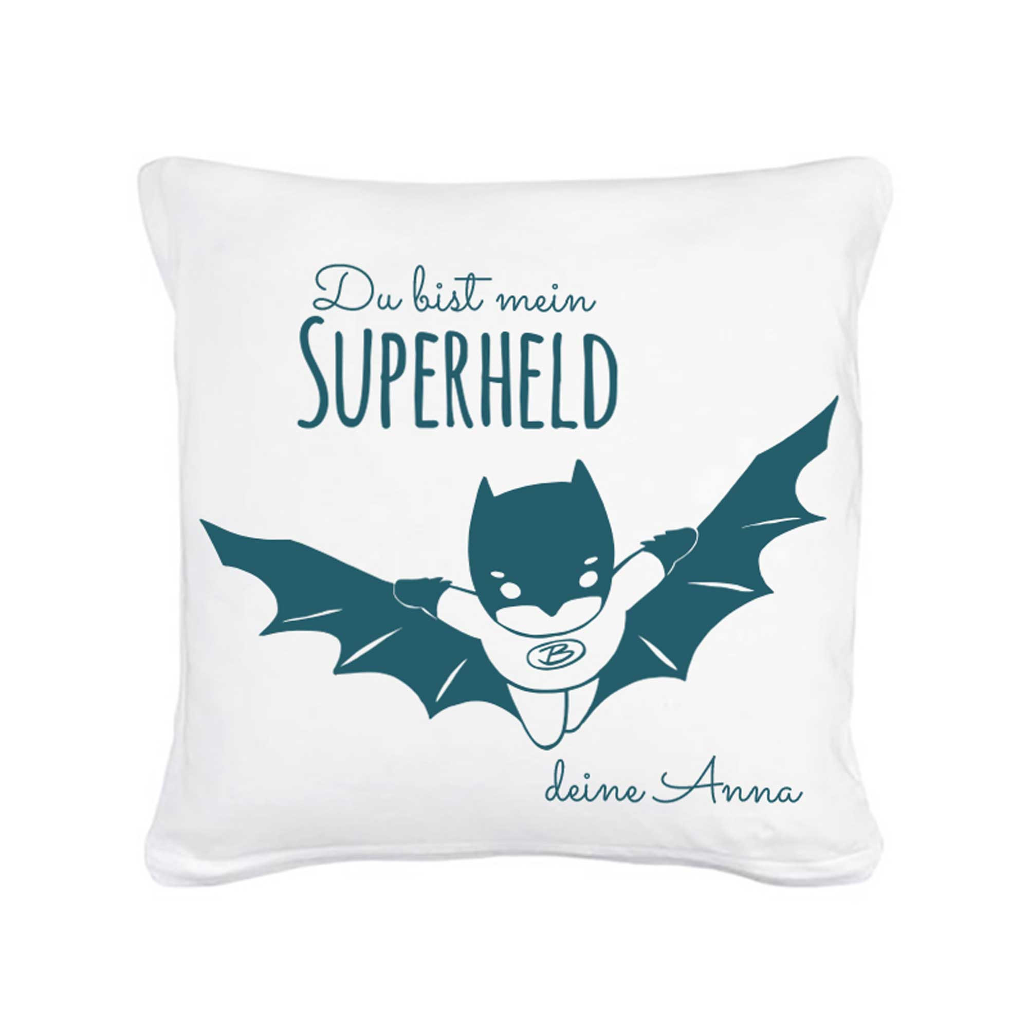 Kissen mit Superheld und Spruch "Du bist mein Superheld" inklusive
