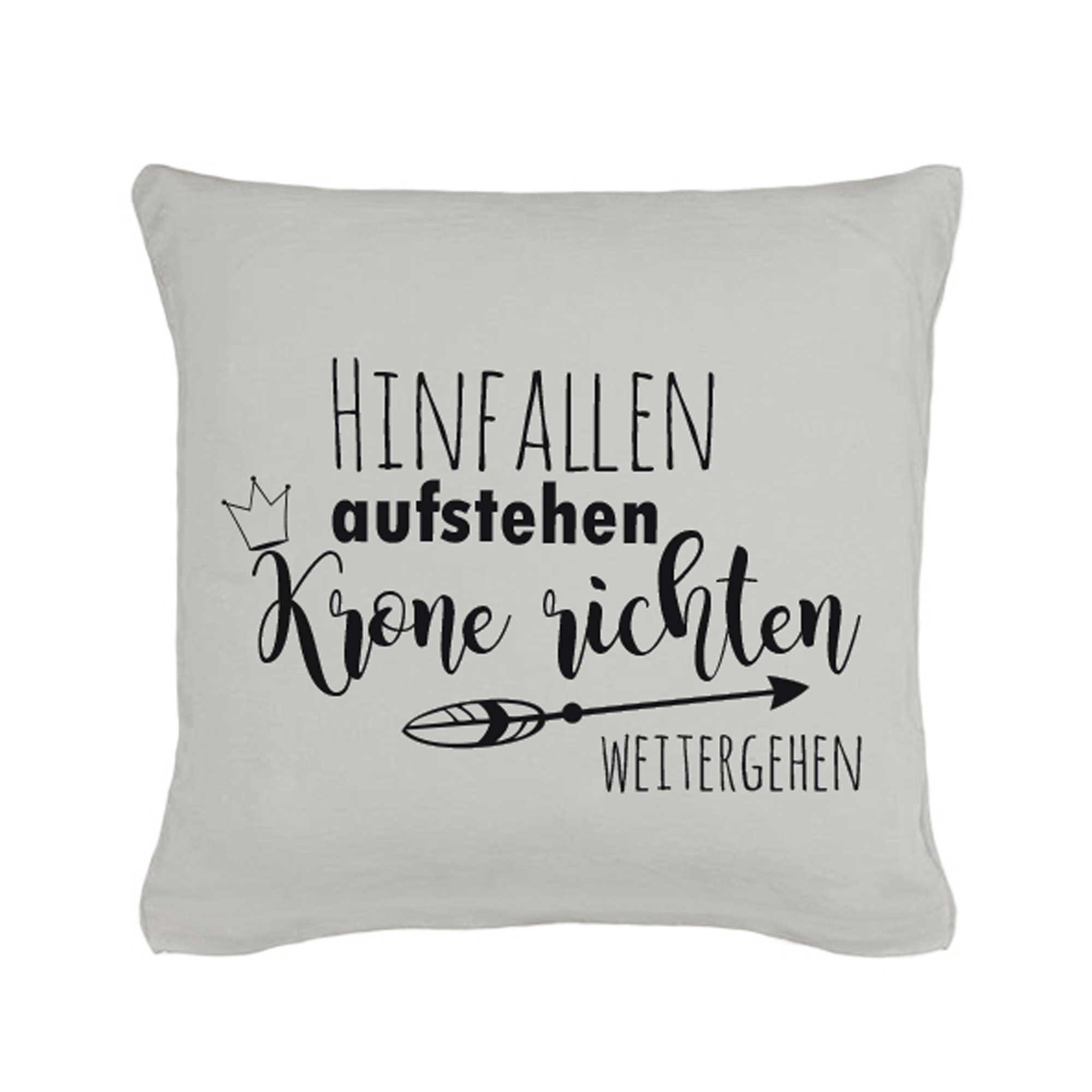 Kissen mit Spruch Hinfallen Aufstehen Krone richten Weitergehen inklusive Füllung k30