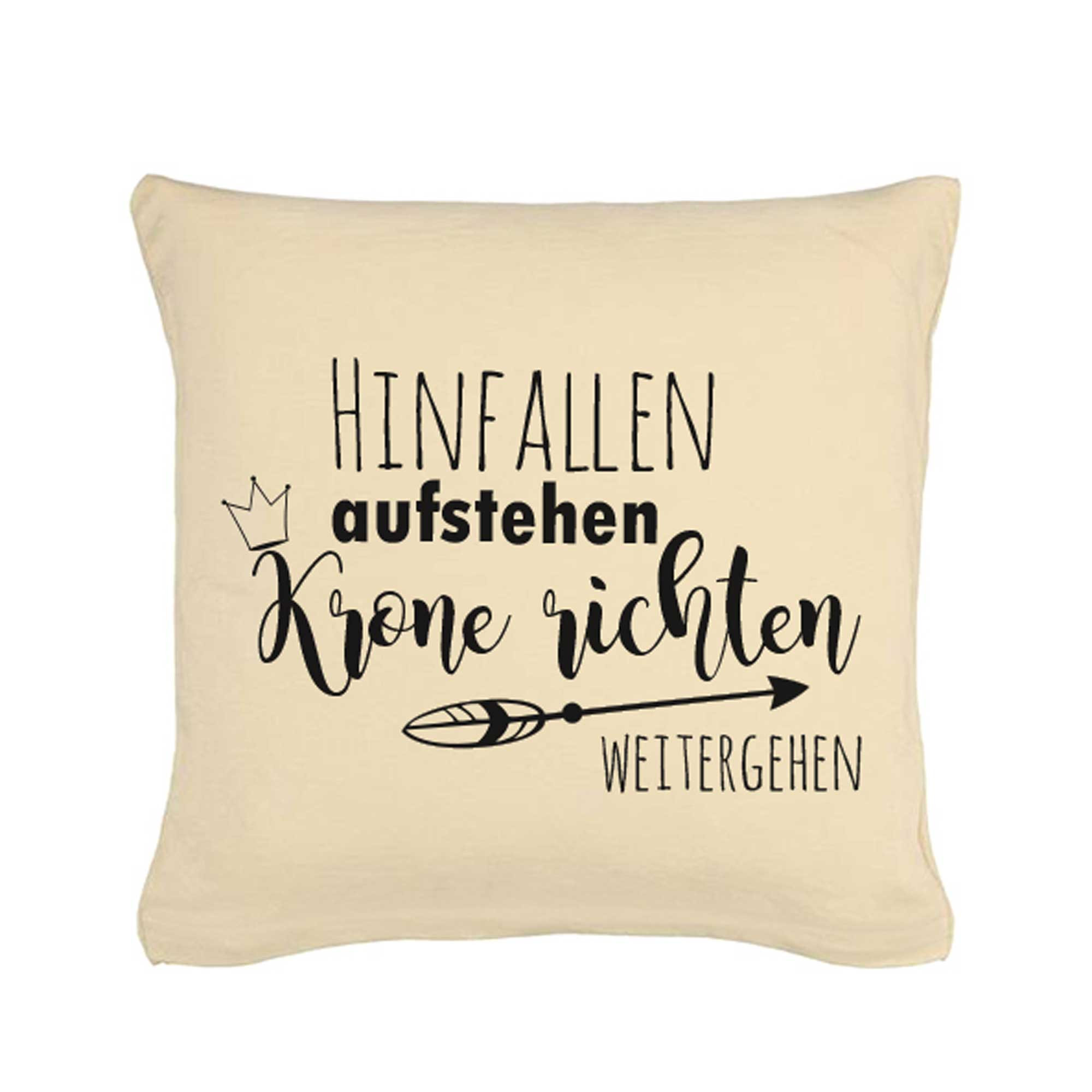 Kissen mit Spruch Hinfallen Aufstehen Krone richten Weitergehen