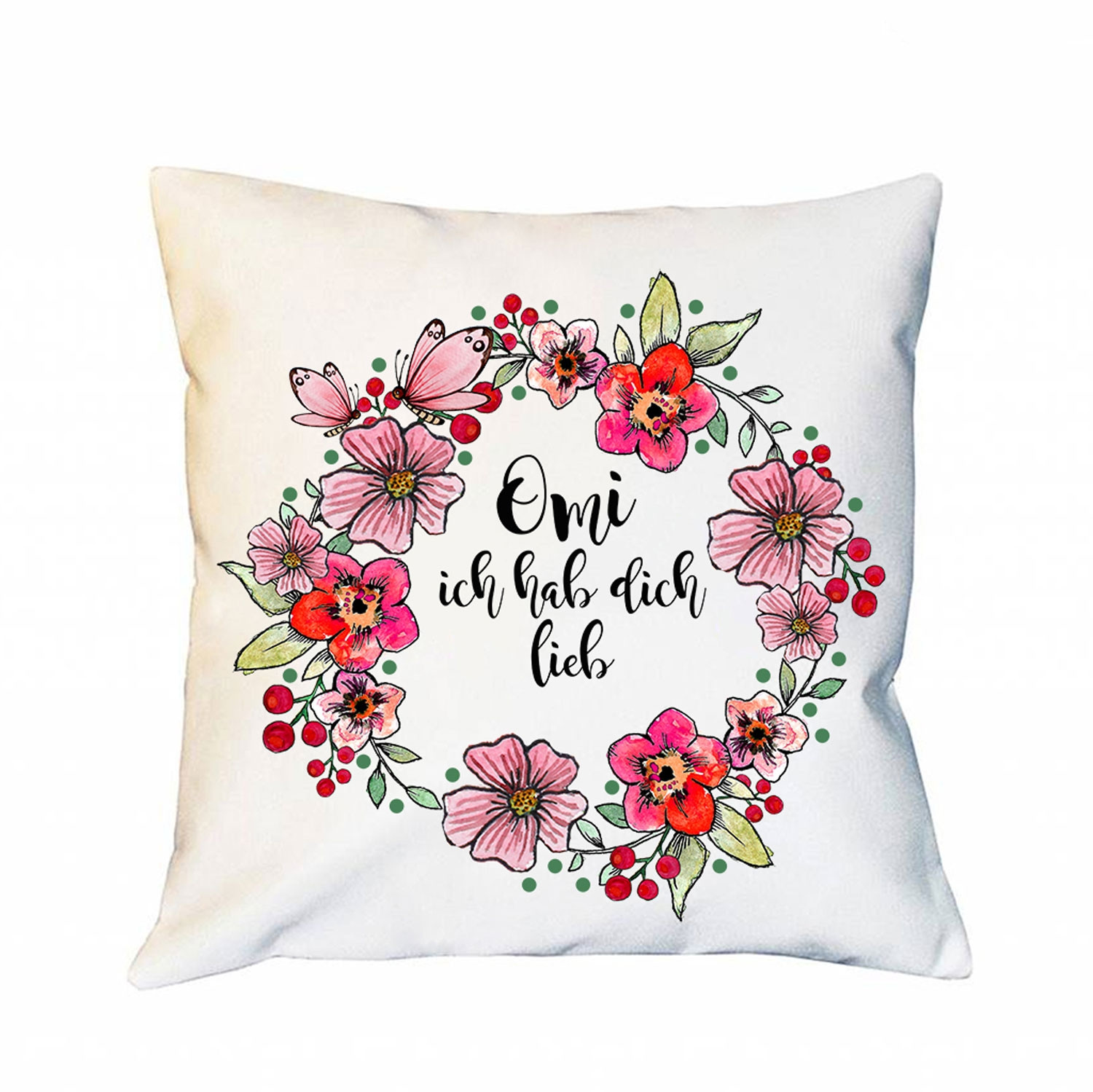 Kissen Dekokissen in weiß mit Blumen & Spruch Zitat Oma Ich hab dich
