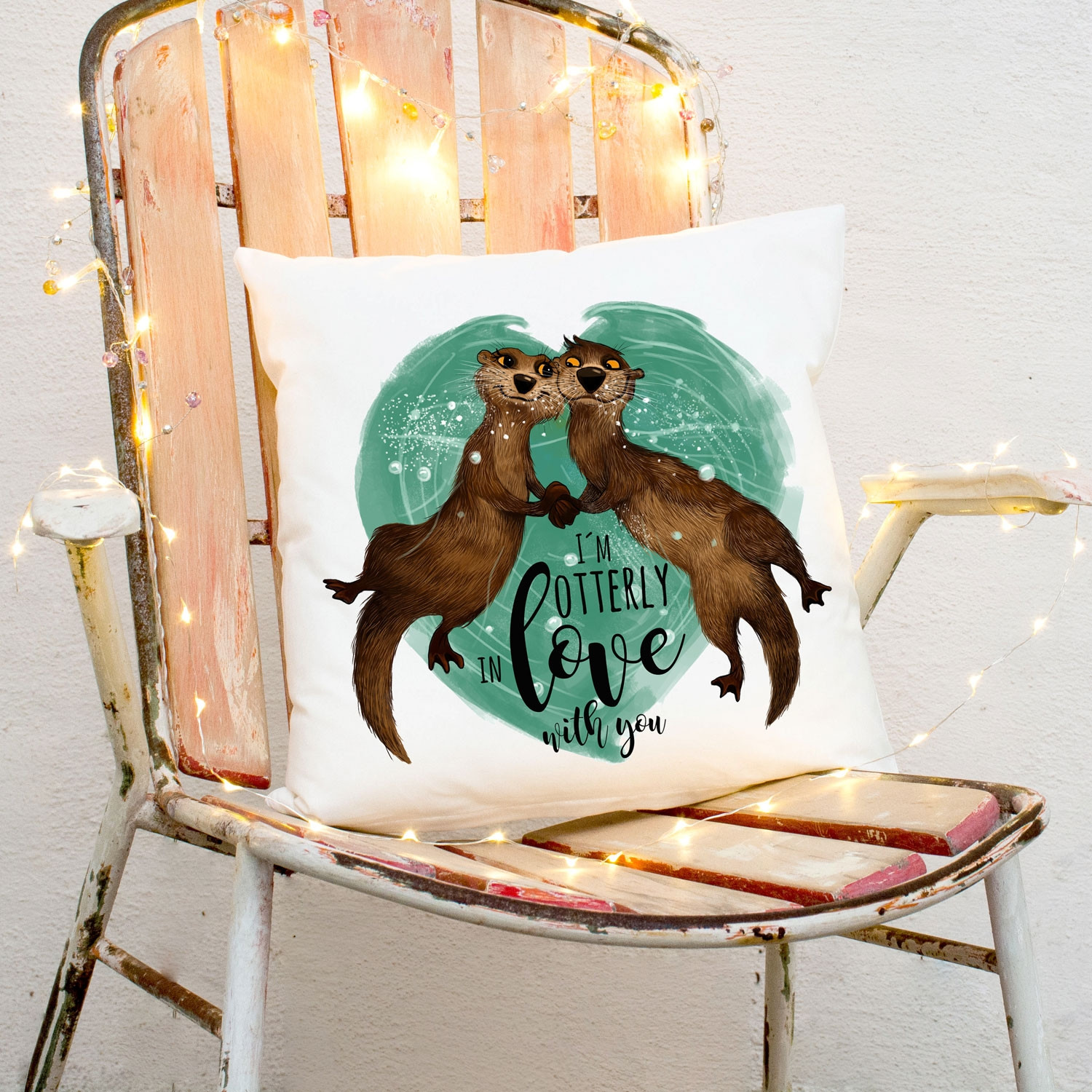 Kissen Otter Pärchen mit Spruch Dekokissen Motto I'm otterly in love