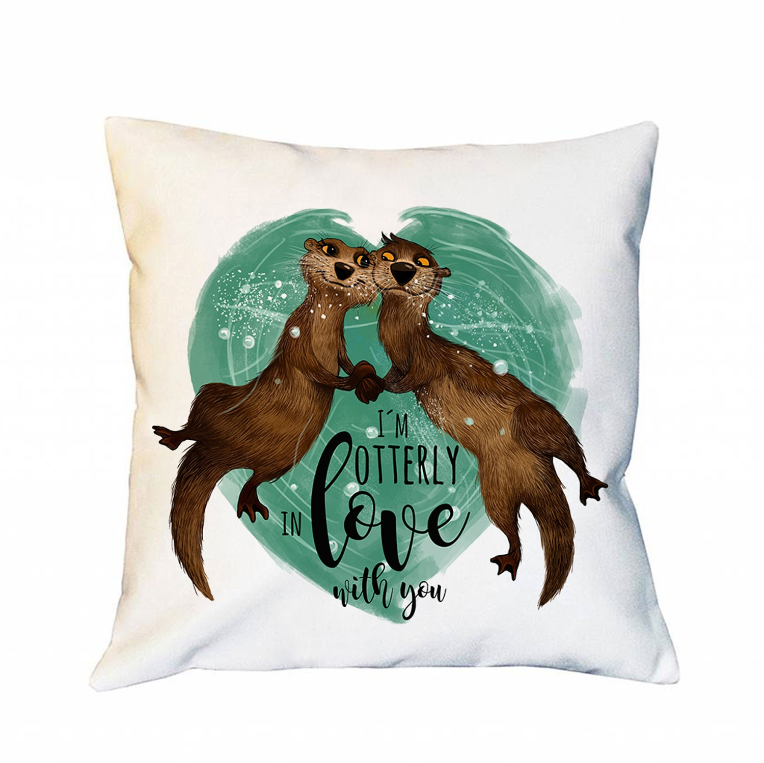 Kissen Otter Pärchen mit Spruch Dekokissen Motto I'm otterly in love