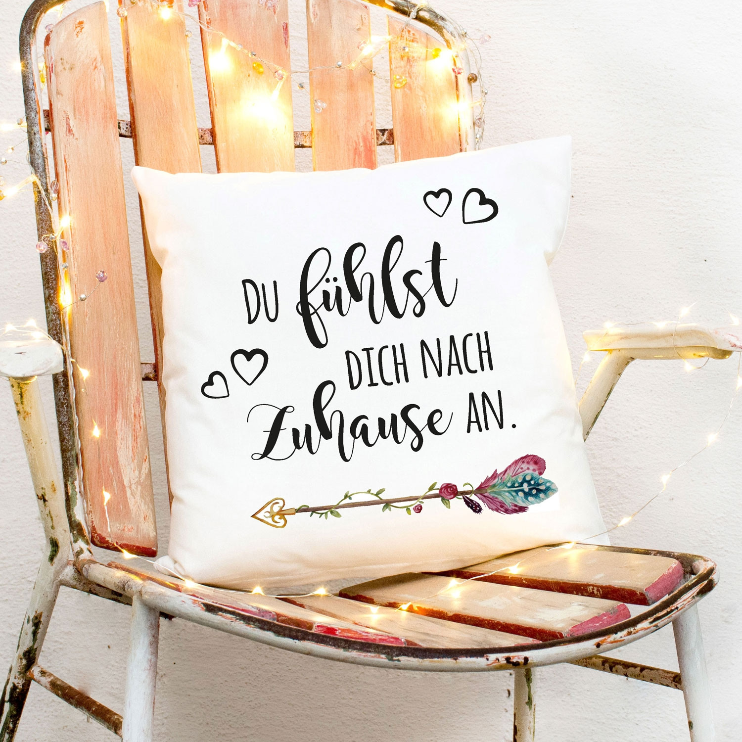 Kissen mit Blumenpfeil Dekokissen Zierkissen bedruckt mit Spruch