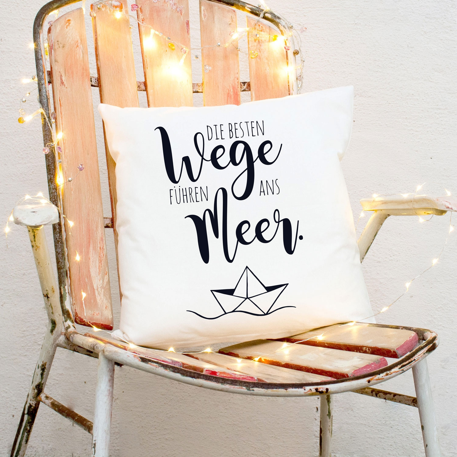 Kissen maritim mit Boot & Spruch Dekokissen Zierkissen bedruckt mit