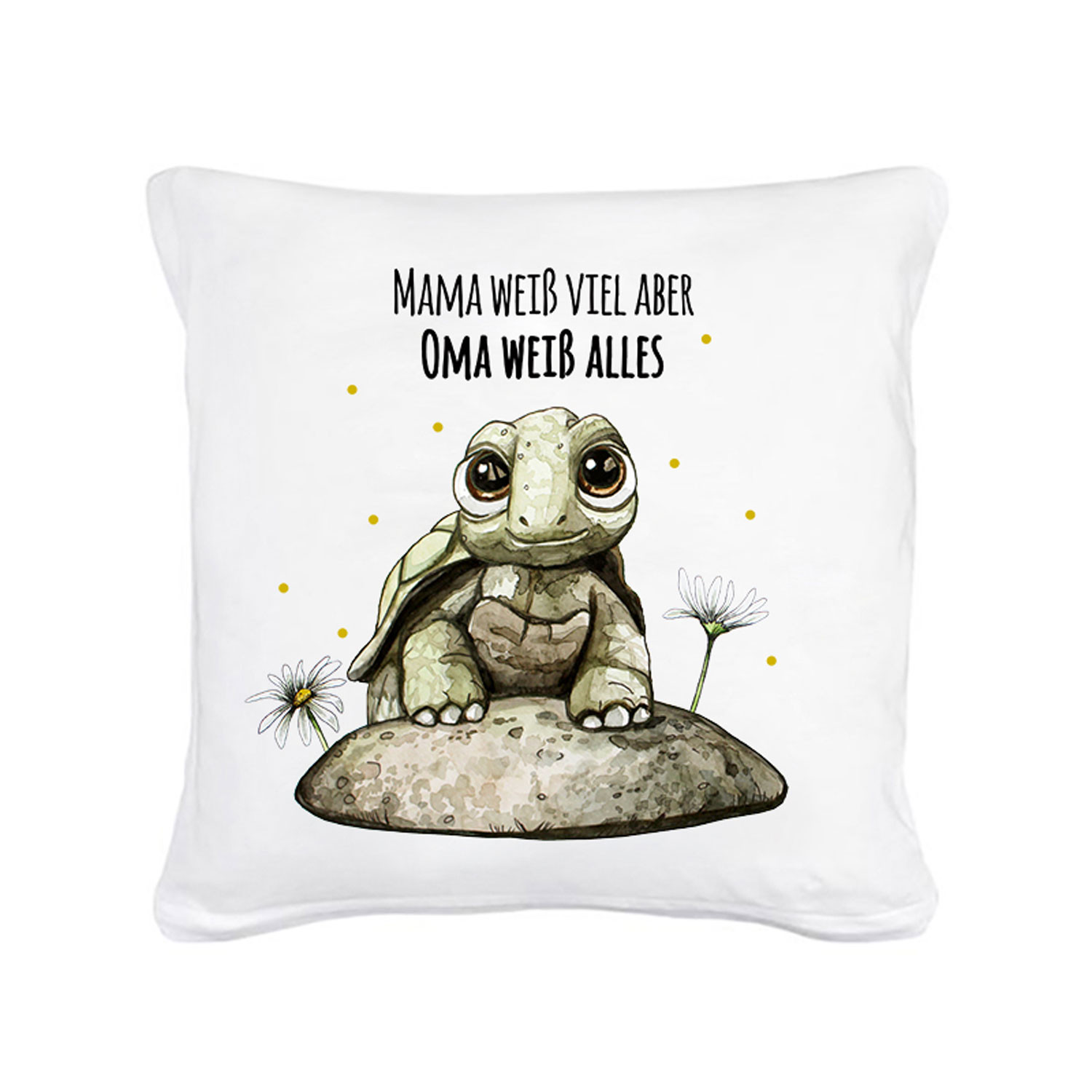 Kissen mit Schildkröte & Spruch Mama weiß viel Oma alles inklusive