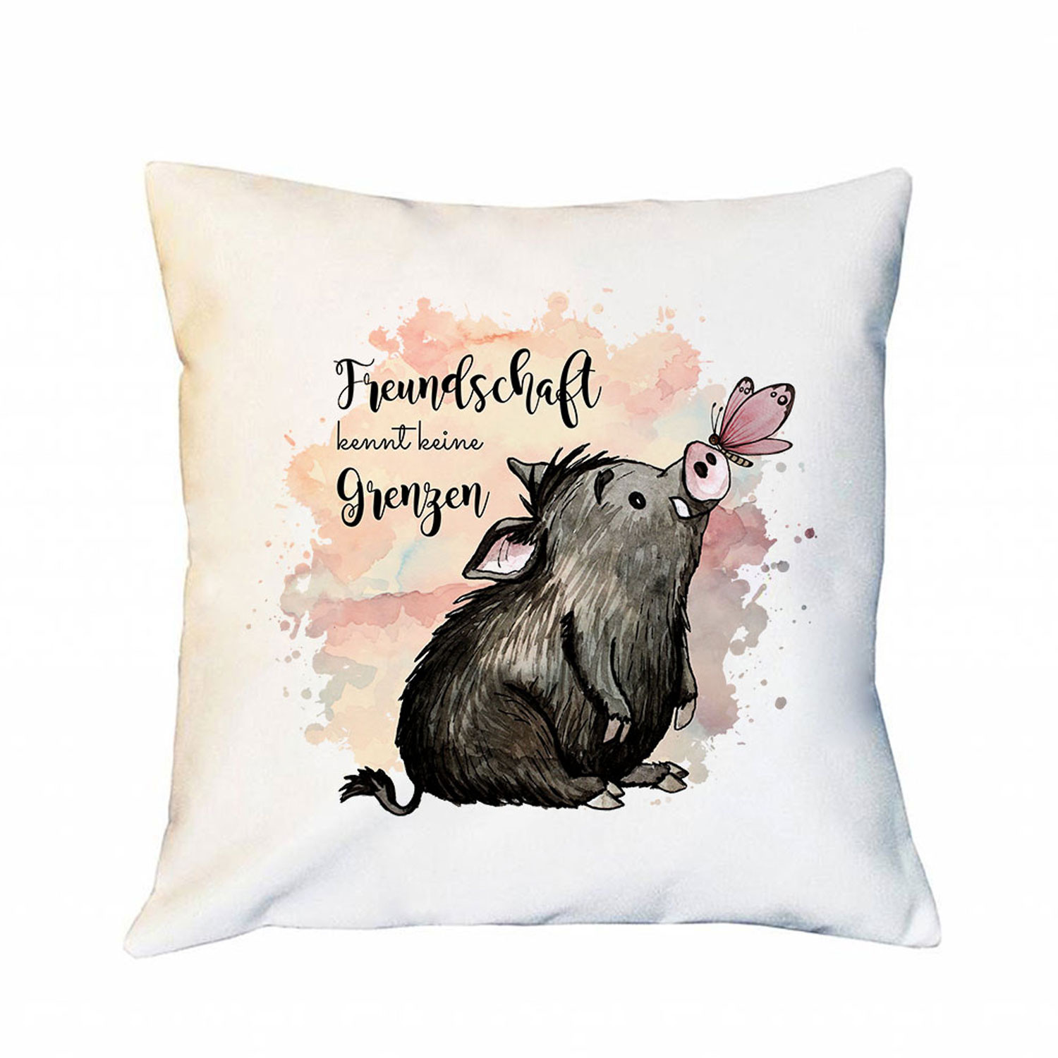Kissen mit Schwein &amp; Schmetterling Spruch Freundschaft inklusive Füllung Dekokissen Zierkissen