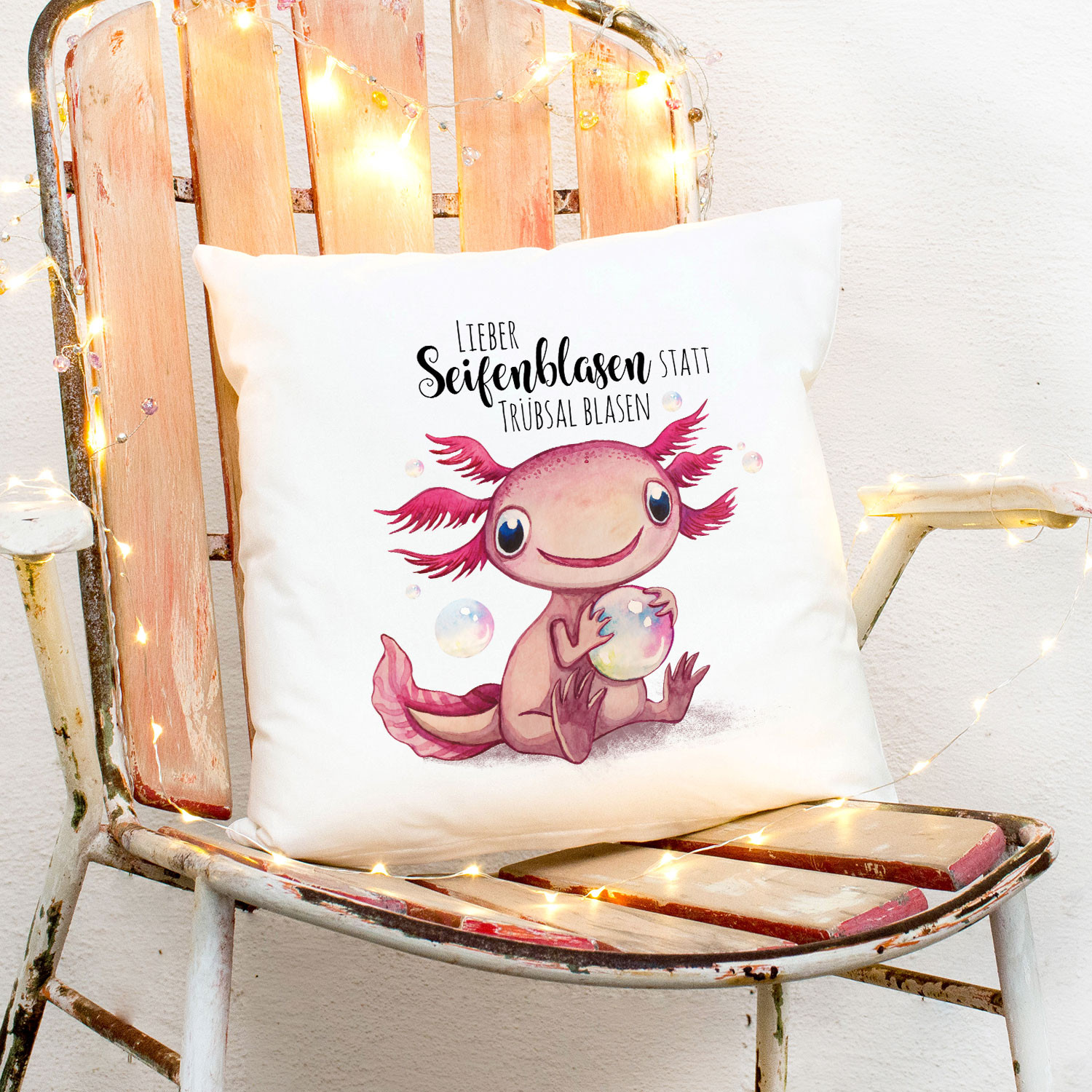 Kissen Mit Axolotl Spruch Seifenblasen Statt Trubsal Blasen Inkl Fullung Dekokissen Geschenk Ks273 Wandtattoos Elfentur Tassen