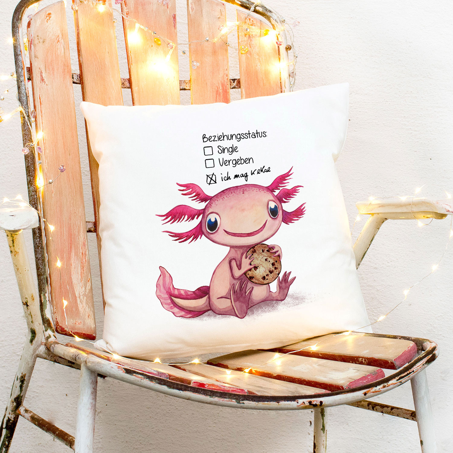 Kissen Mit Axolotl Spruch Beziehungsstatus Ich Mag Kekse Inkl Fullung Dekokissen Geschenk Ks274 Wandtattoos Elfentur Tassen