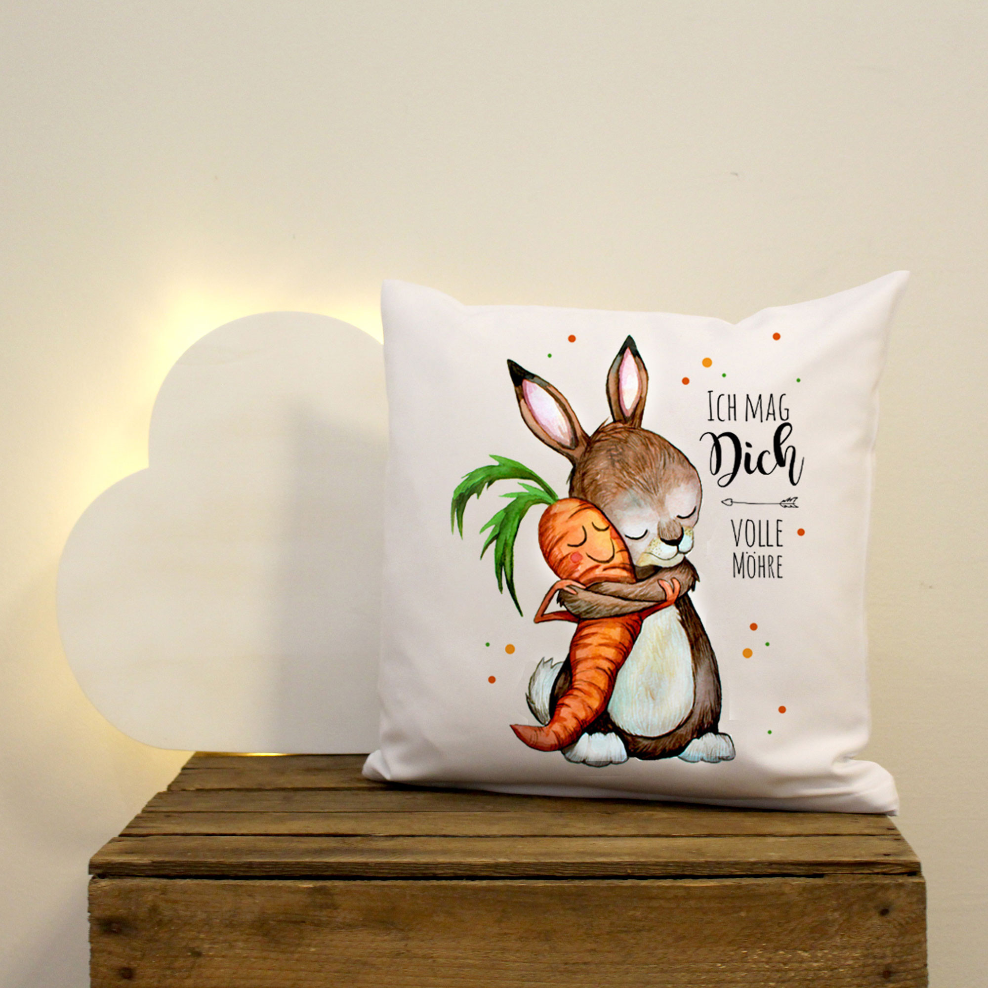 Kissen Hase mit Spruch ich mag dich volle Möhre inklusive Füllung ks29