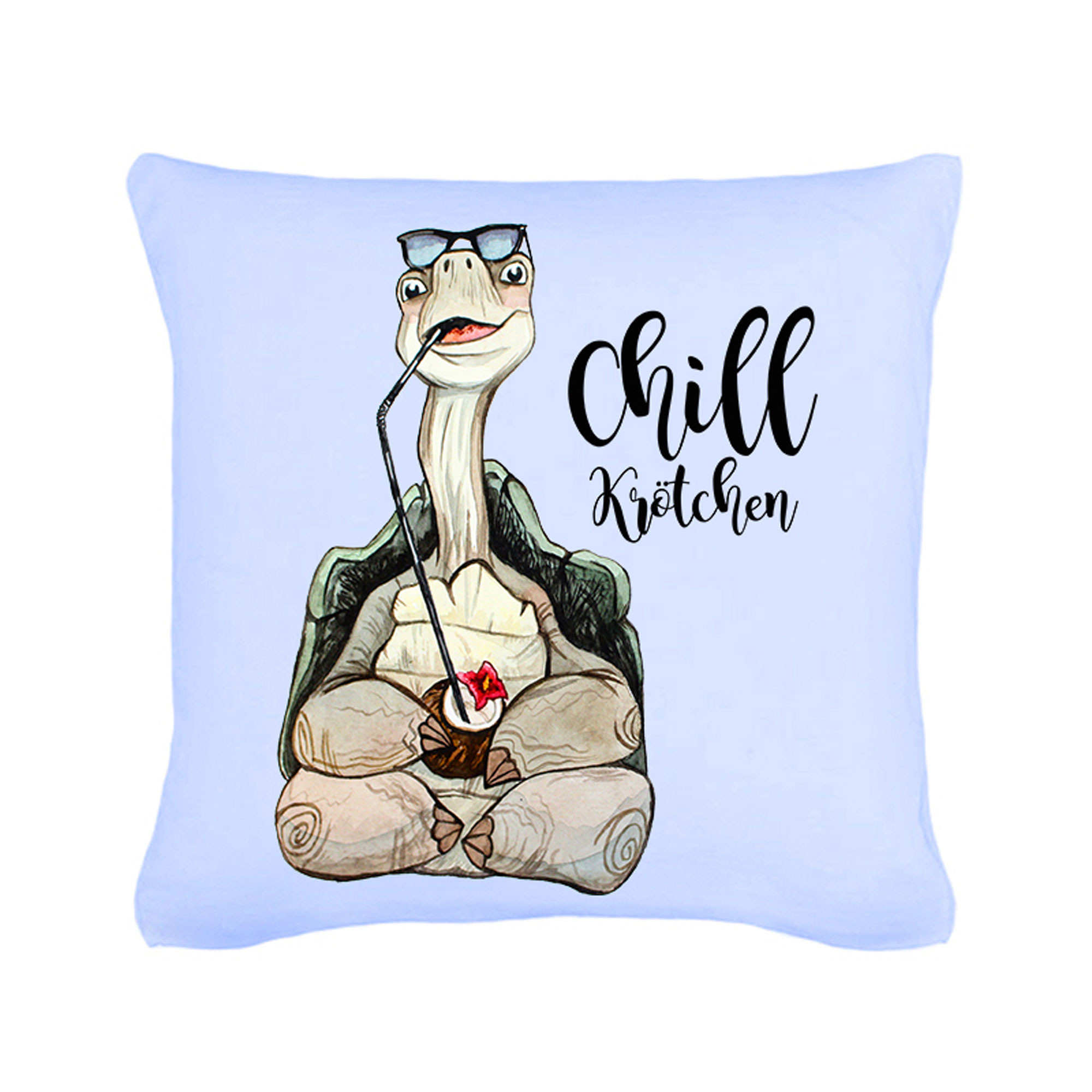 Kissen Dekokissen Schildkröte mit Spruch Chill Krötchen inklusive