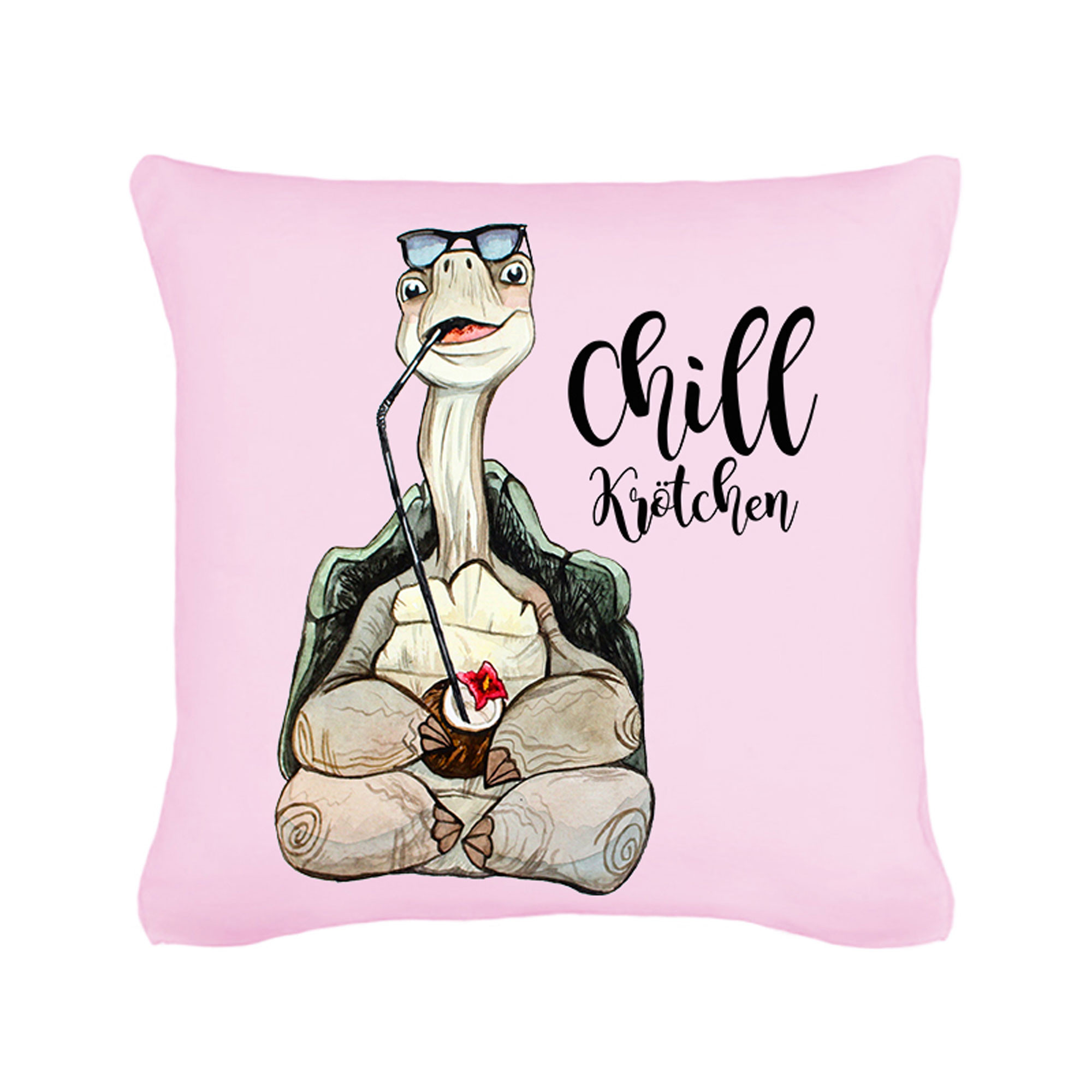 Kissen Dekokissen Schildkröte mit Spruch Chill Krötchen inklusive