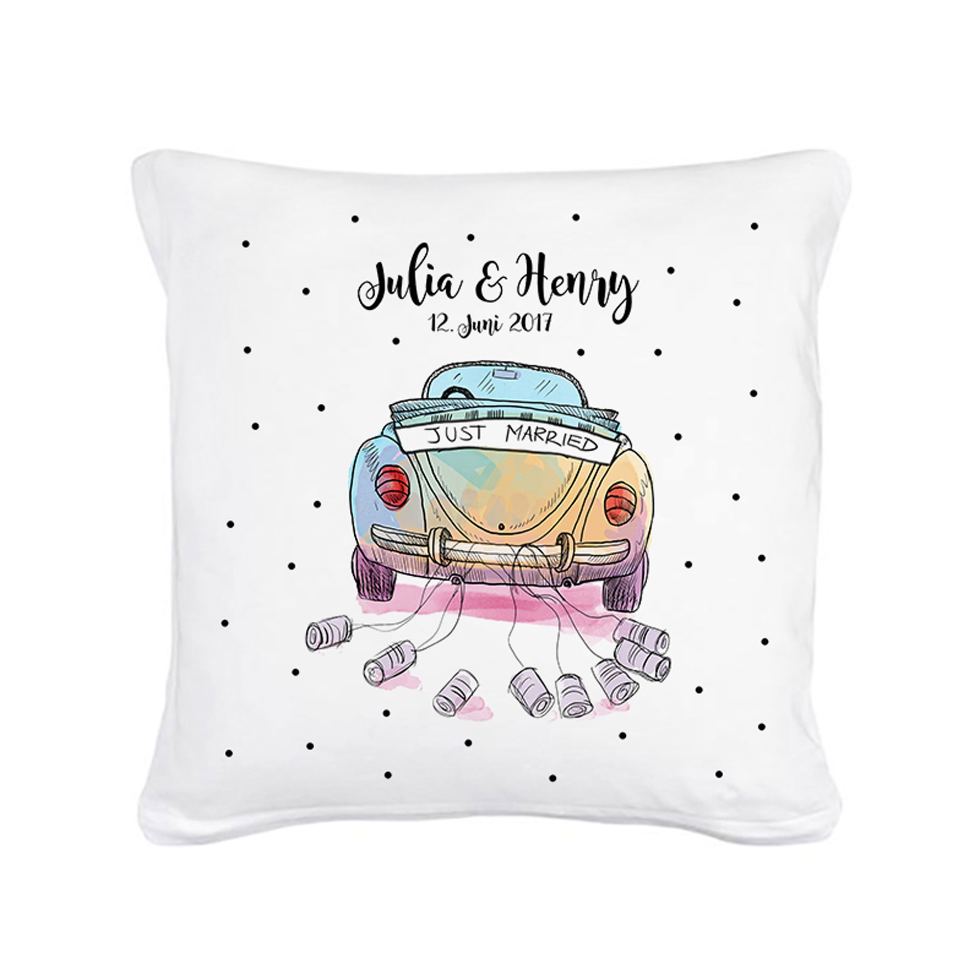 Kissen mit Füllung Hochzeitskissen Spruch Sprichwort just married mit