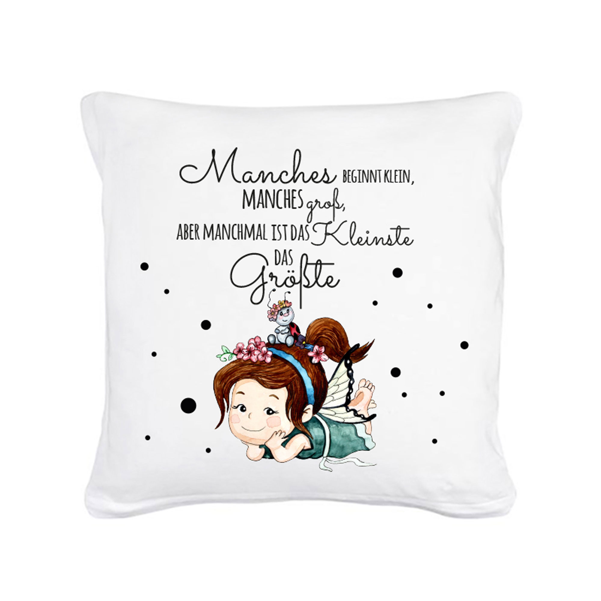 Kissen Dekokissen Kleine Elfe Liegend Mit Spruch Manches Beginnt Klein Mit Punkten Inklusive Fullung Ks84 Wandtattoos Elfentur Tassen