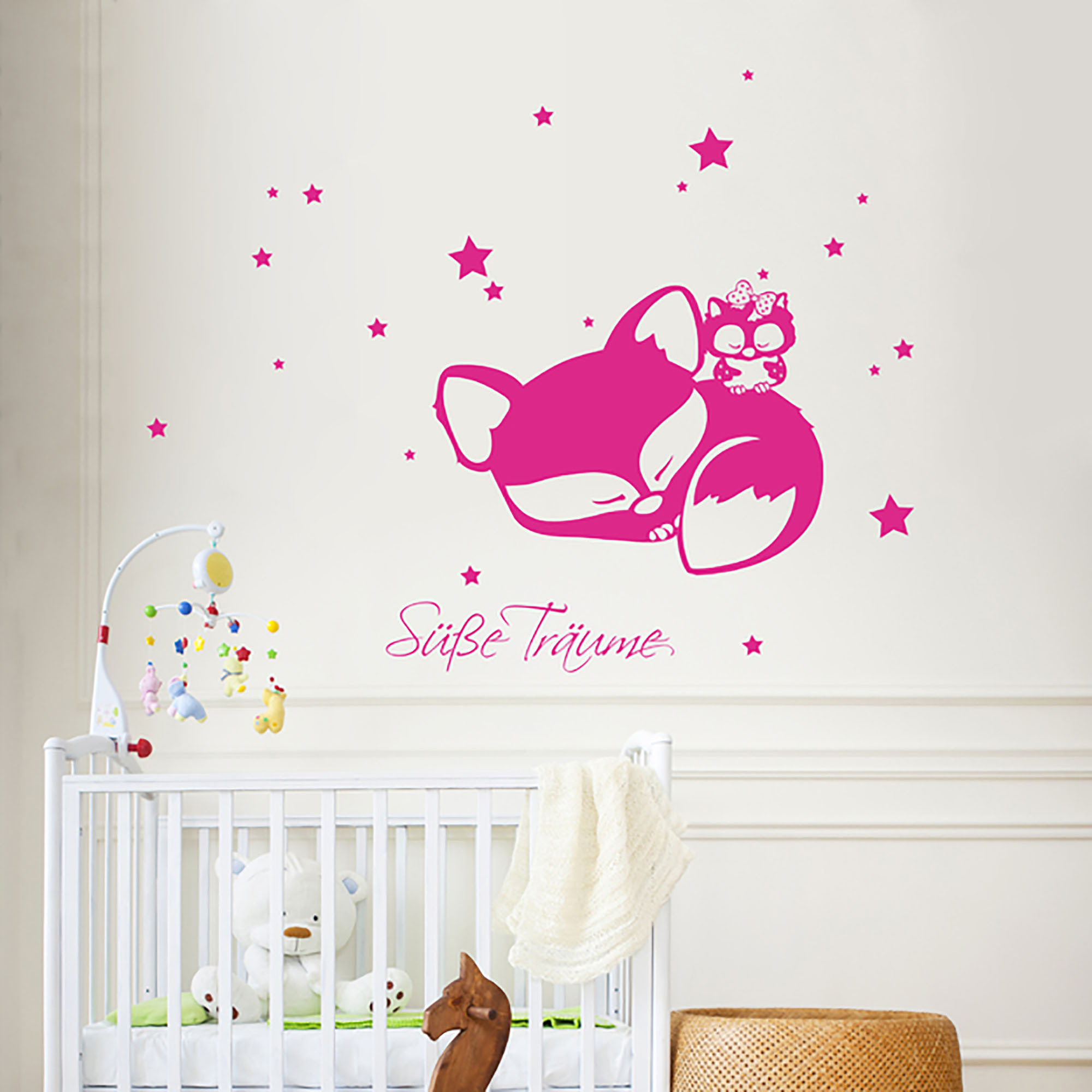 Wandtattoo Fuchs und Eule mit Sternen und Spruch Träum süß M1324