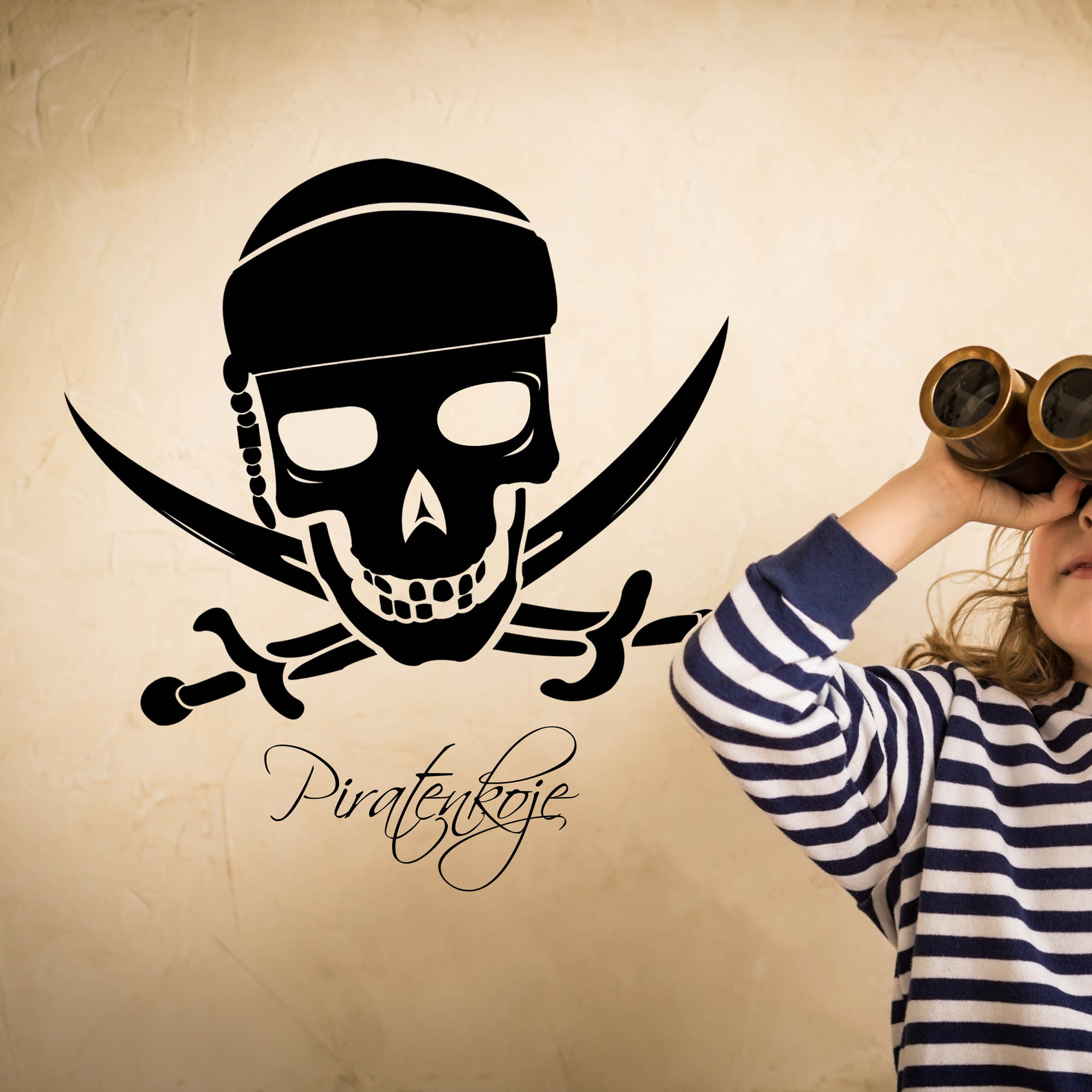 Wandtattoo Piratenkopf Totenkopf Pirat mit Säbel und Spruch Piratenkoje