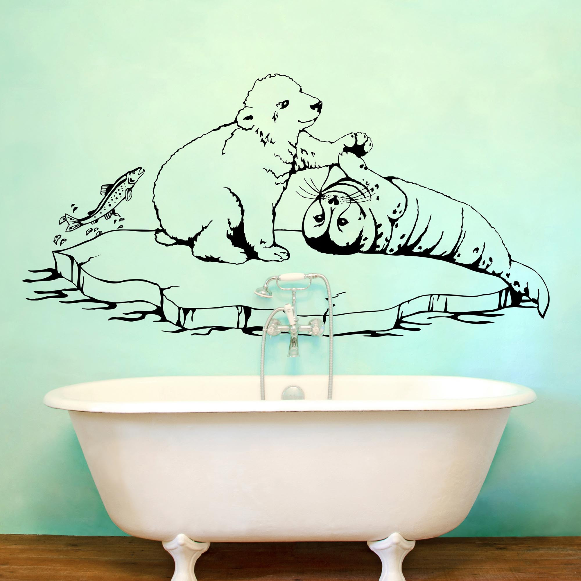 Wandtattoo Eisbär Robbe Fische Wanddeko Bad M1534 ...