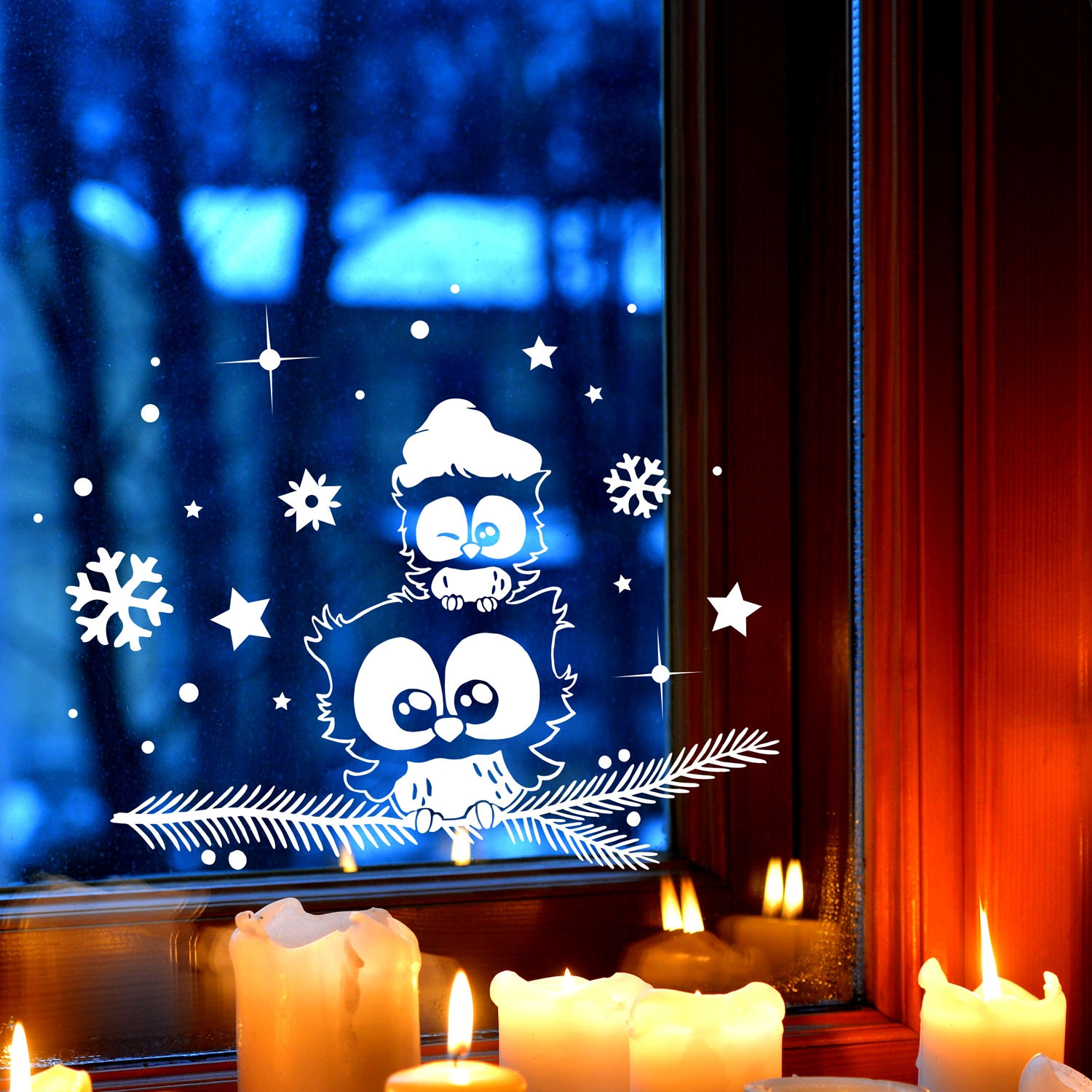 Fensterbild Eule Eulchen auf Zweig Fensterdeko Fensterbilder Winter +  Sterne & Schneeflocken selbstklebend für Kinder M2260 ~ Wandtattoos  Elfentür, Tassen