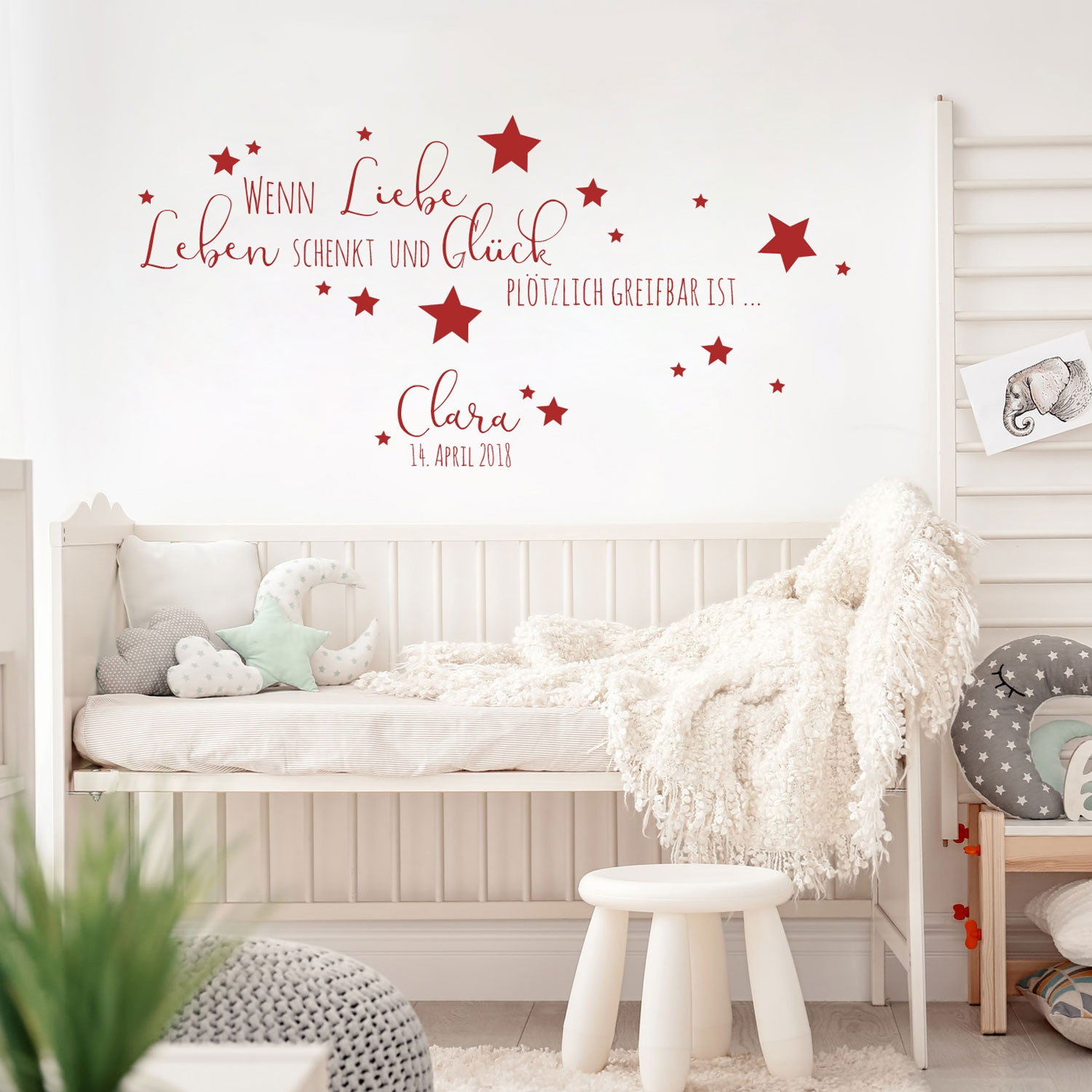 Wandtattoo Baby Geburt Spruch Zitat & Sterne Kinderzimmer Wanddeko