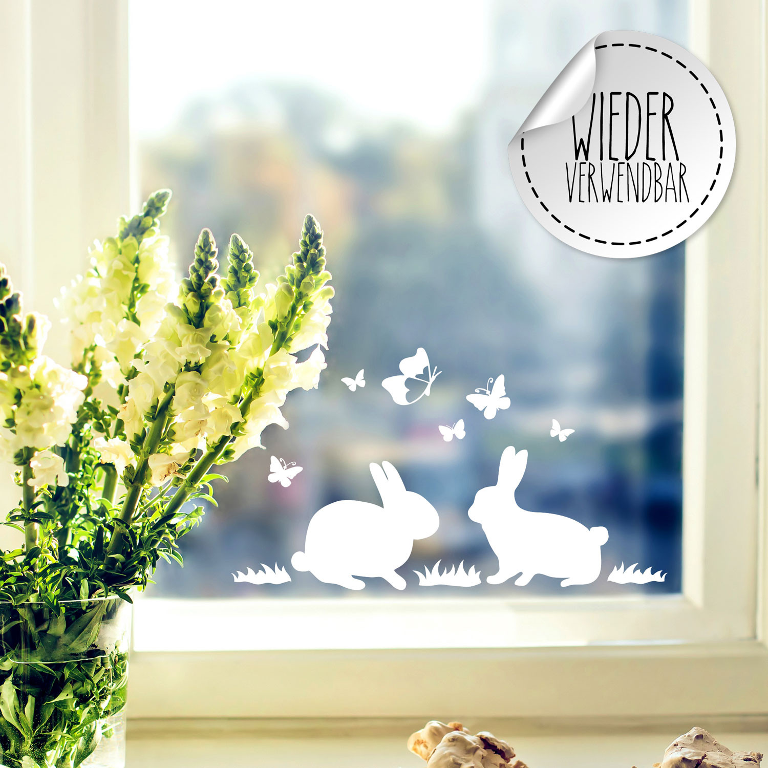 Fensterbilder Frühling Hasen Häschen Fensteraufkleber Ostern wiederverwendbar 