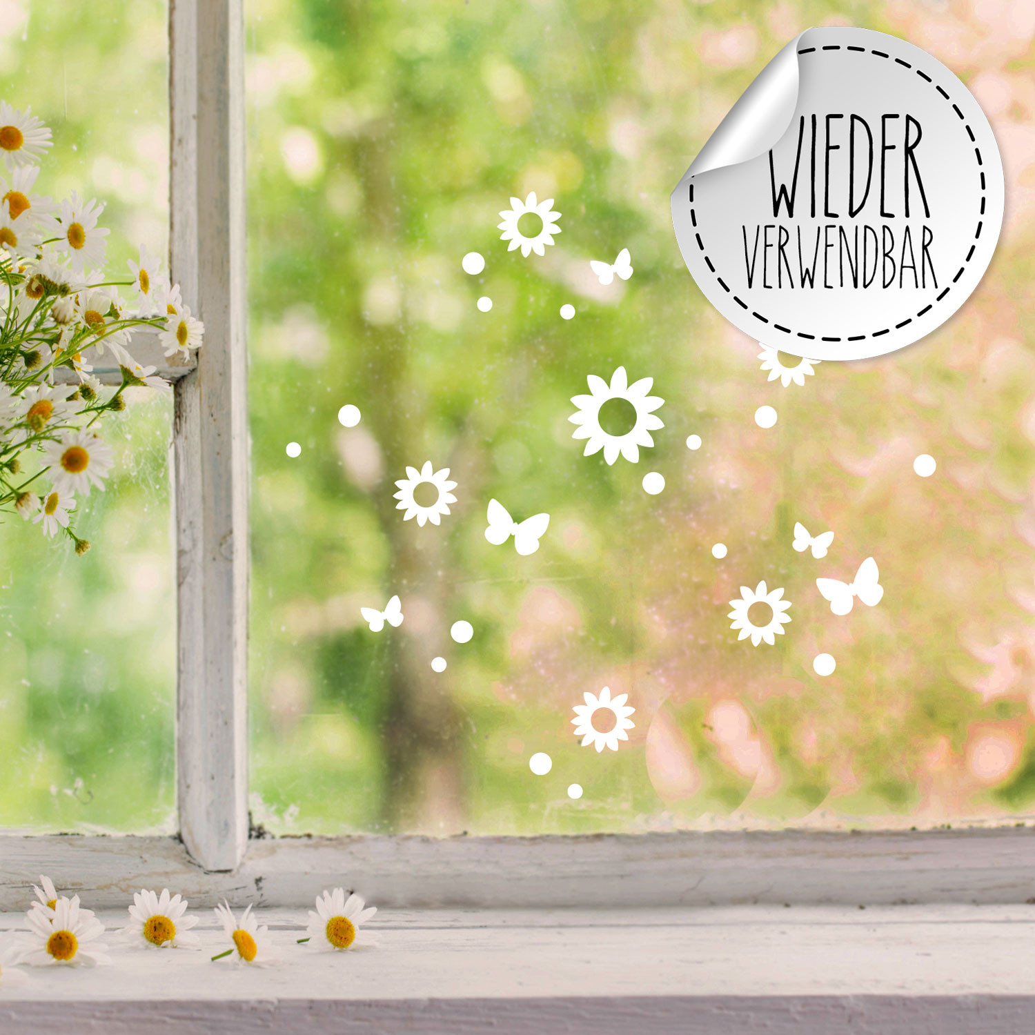 Fensterbild Blumen Schmetterlinge Wiederverwendbar Fruhling