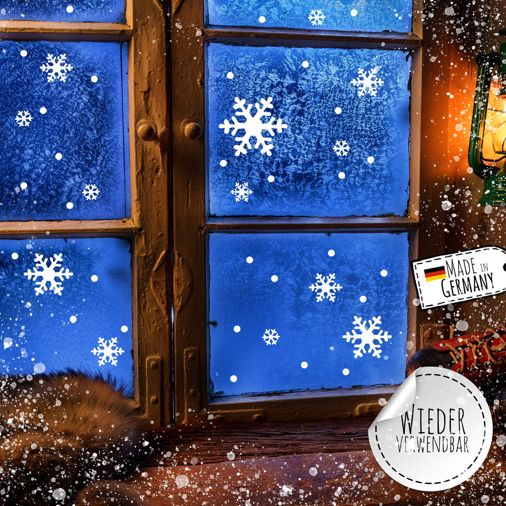 Fensterbild Winterdeko Weihnachten Schneeflocken-Set 64 Teile 2 Bögen  -wiederverwendbar- Fensterdeko Winter Fensterbilder Aufkleber M2486 ~  Wandtattoos Elfentür, Tassen