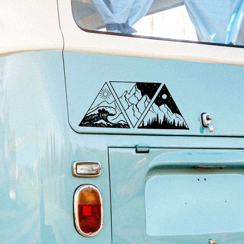 Autotattoo Aufkleber Dreiecke mit Berge Wald Meer Wellen Sticker