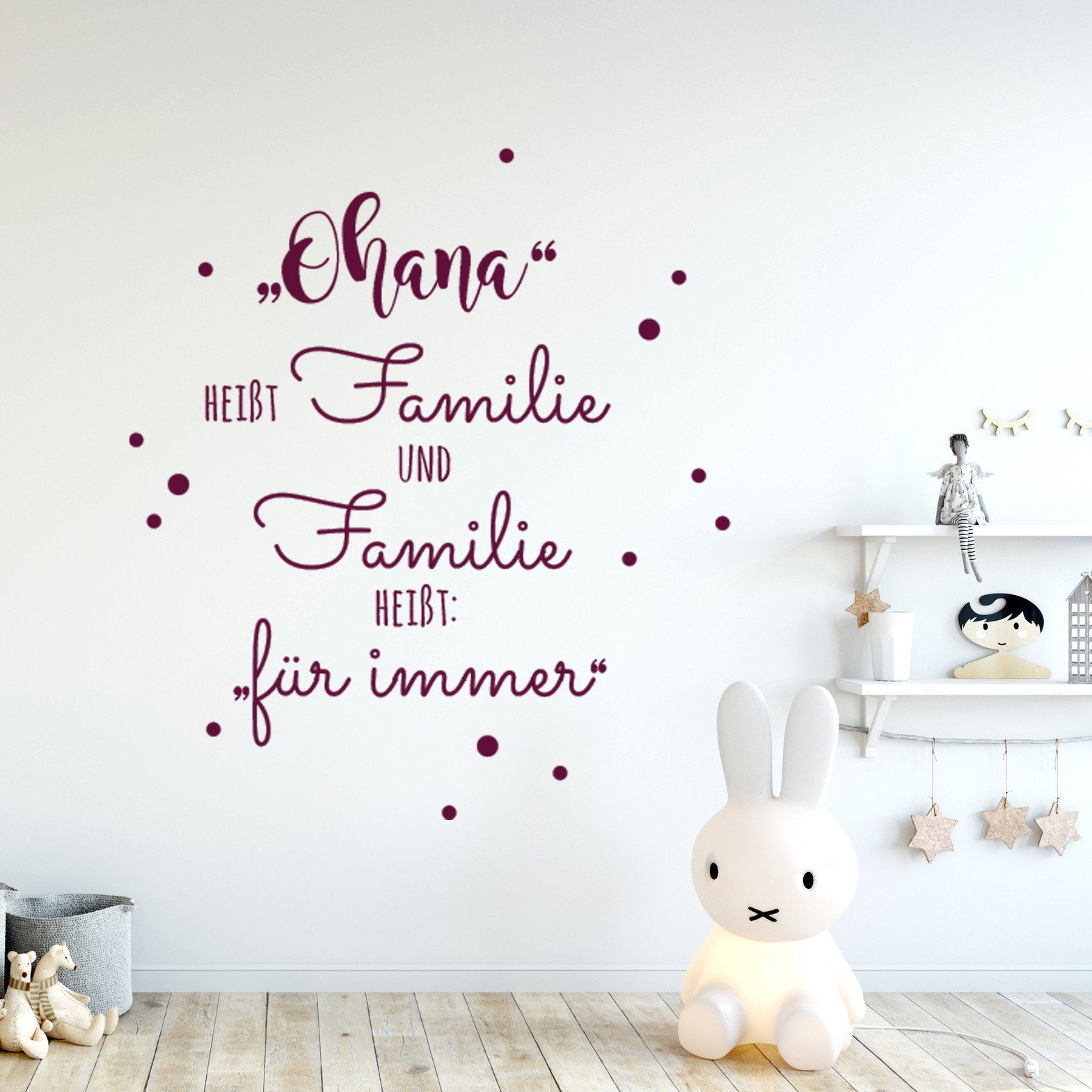 Wandtattoo Familie Aufkleber Zitat Spruch Ohana heißt Familie&quot; mit Punkte Wanddeko