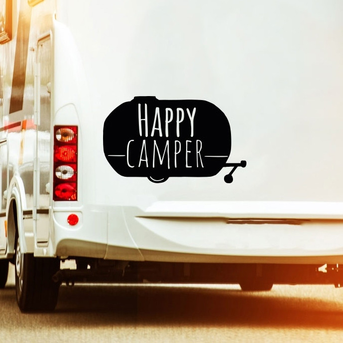 Autotattoo Heckscheibenaufkleber Wohnwagen Sticker Mit Motto Spruch Happy Camper Autosticker M2378 Wandtattoos Elfentur Tassen