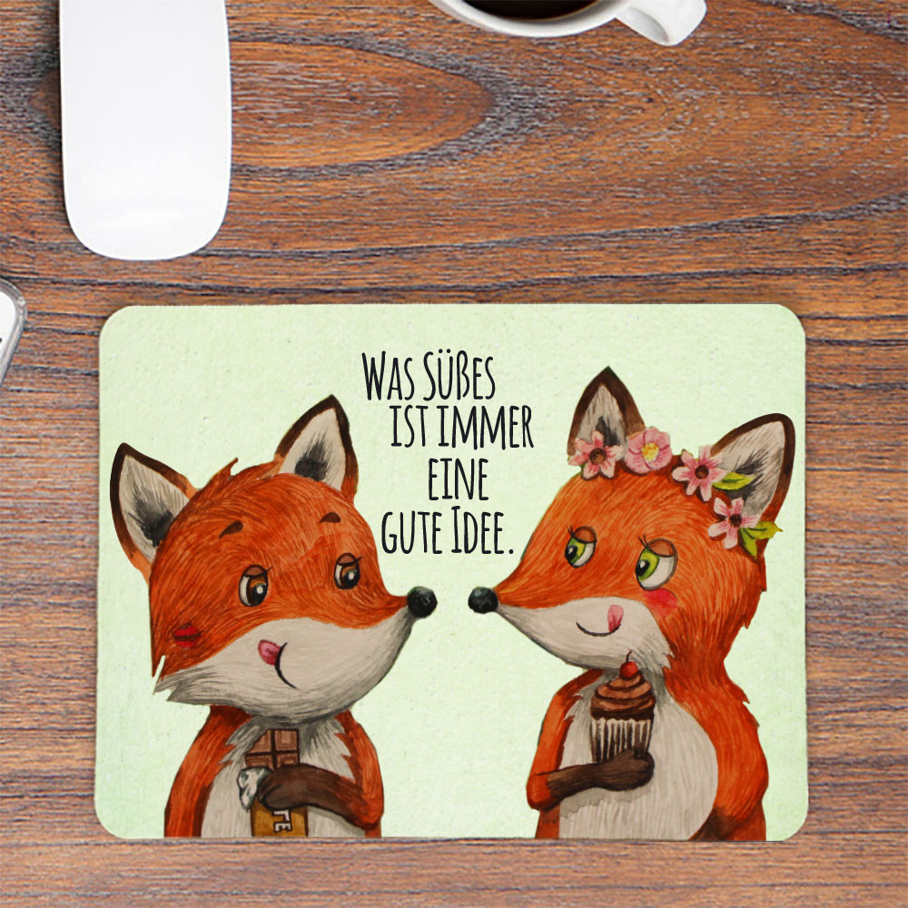 Mousepad mouse pad Mauspad Fuchs Pärchen Spruch Was Süßes gute Idee