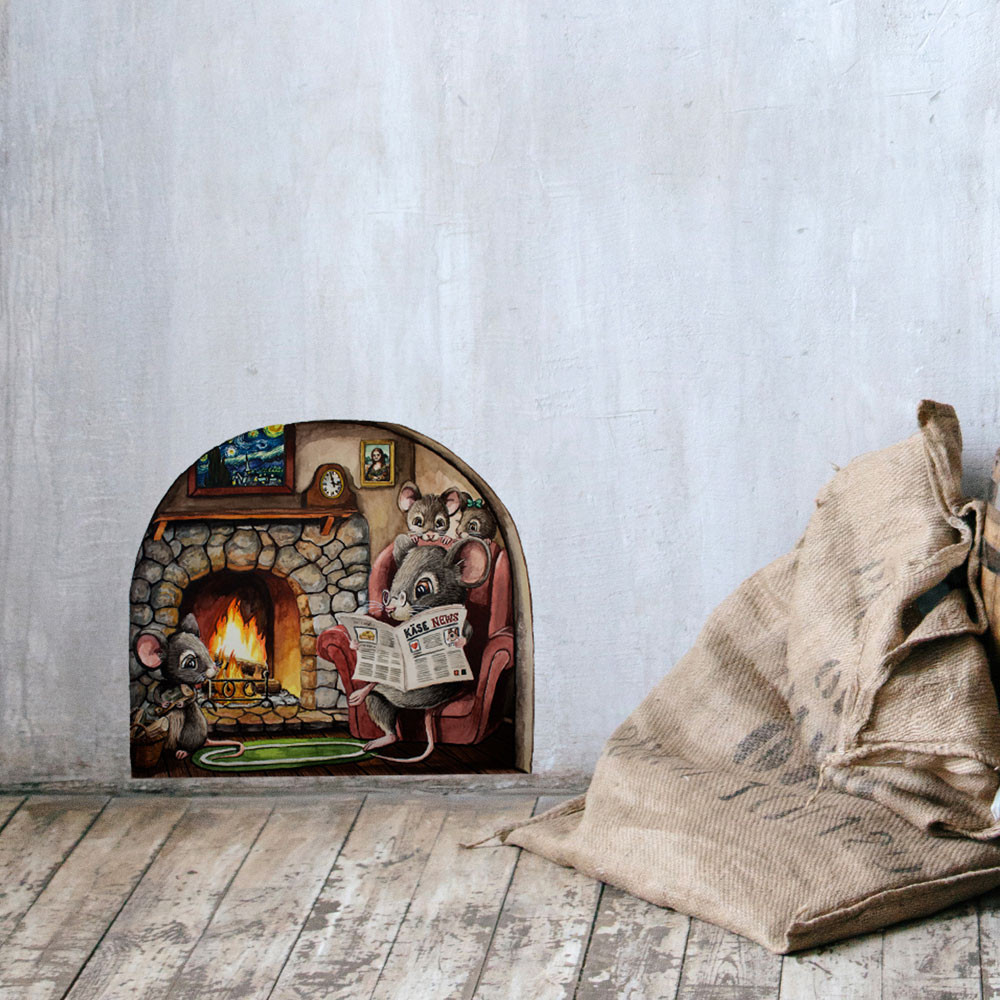 Mäusetürchen Wandsticker - Süße Maus Mit Cupcake Für Wichteltür & Kinderzimmer