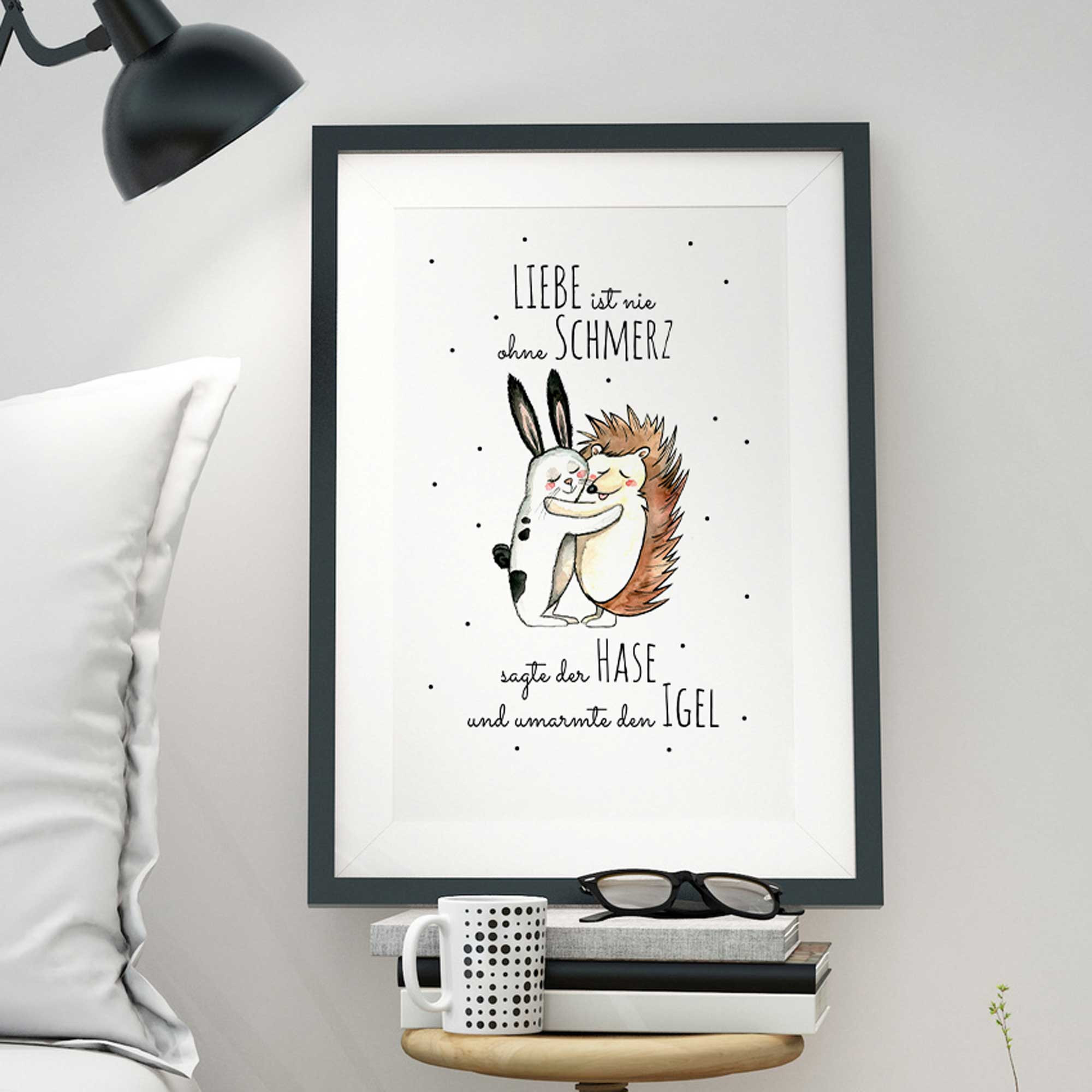 A3 Print Illustration Poster Plakat Hase und Igel mit Spruch "Liebe ist