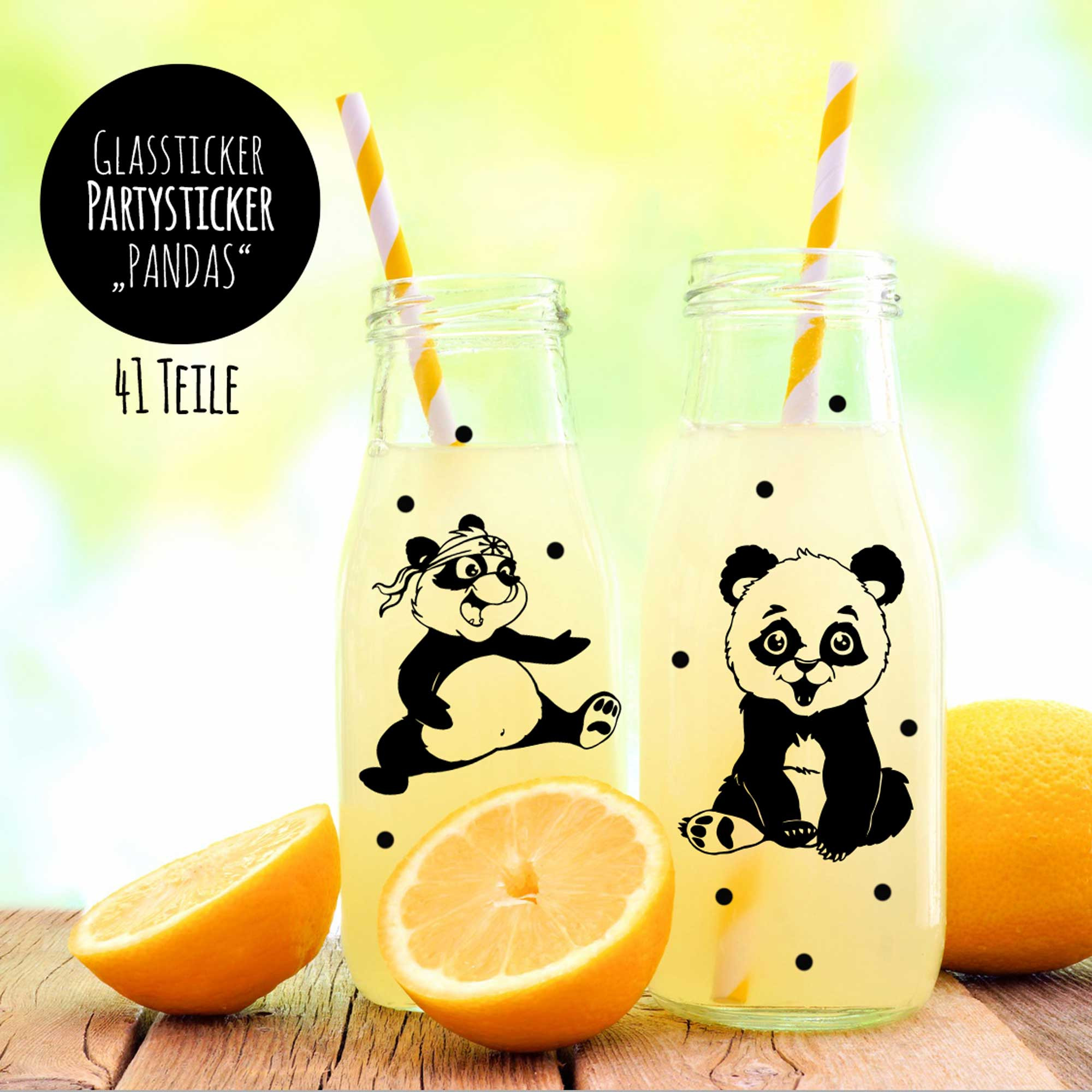 Aufkleber Sticker Glassticker Partyaufkleber Pandas mit Bambus und Punkten  M2009 ~ Wandtattoos Elfentr, Tassen